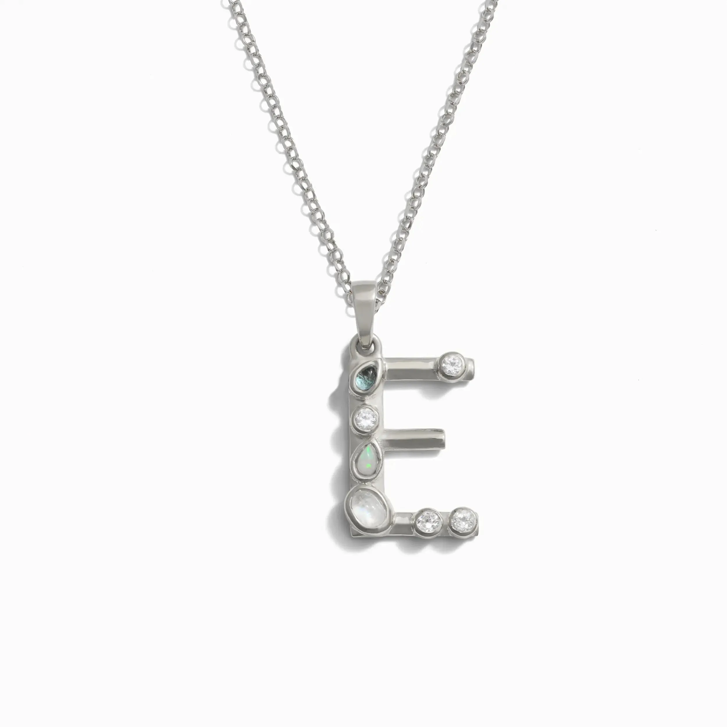 Silver Gemstone Initial Necklace