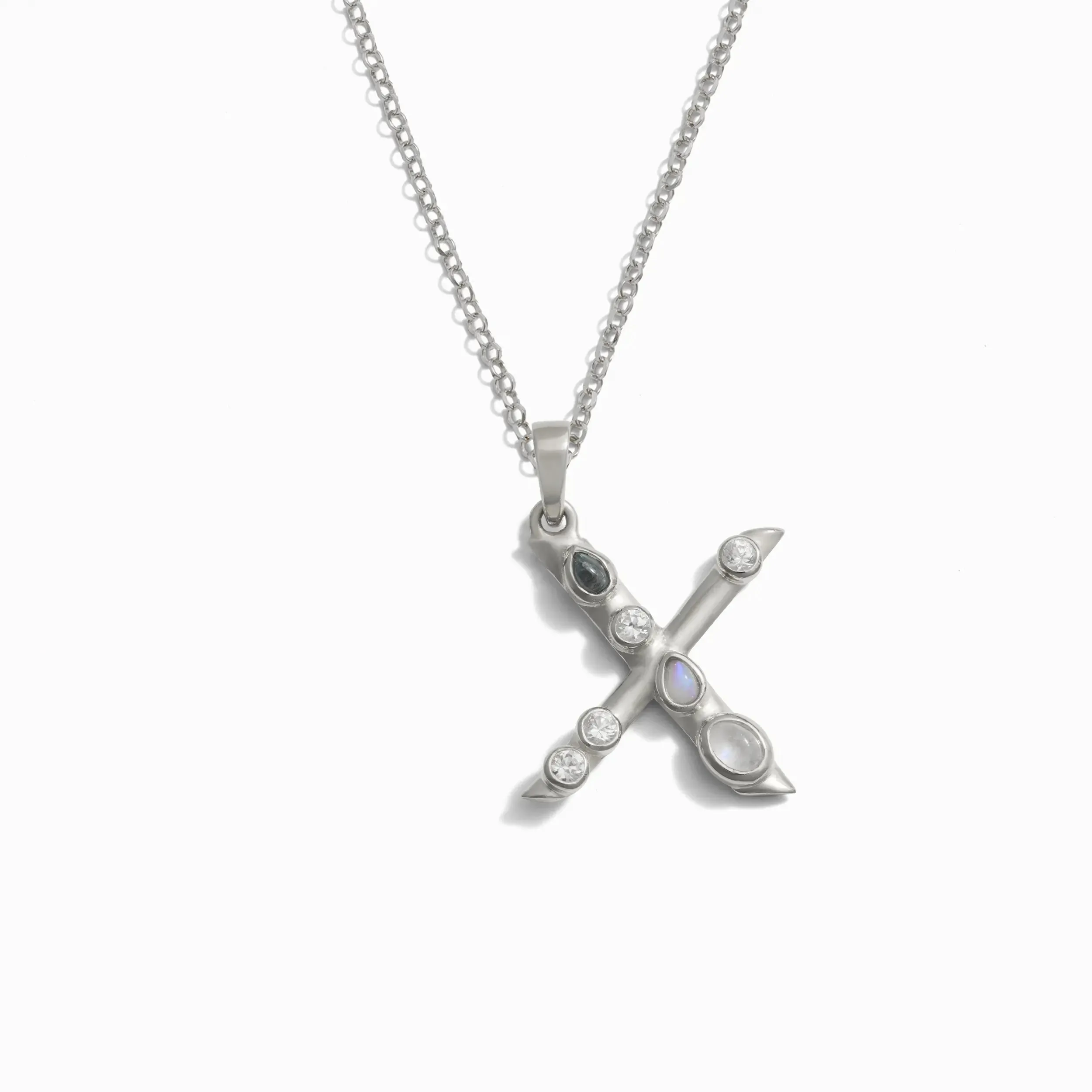 Silver Gemstone Initial Necklace