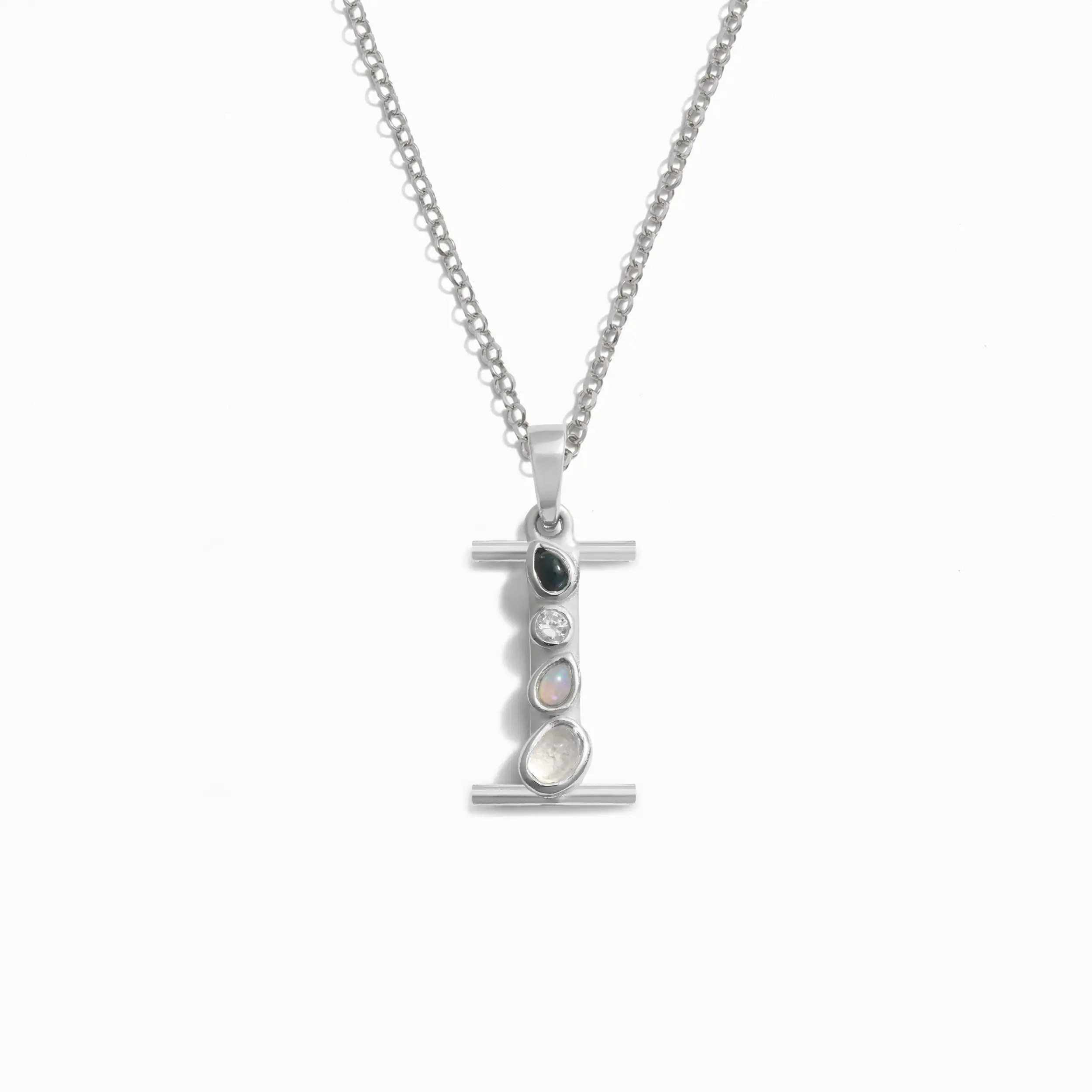 Silver Gemstone Initial Necklace