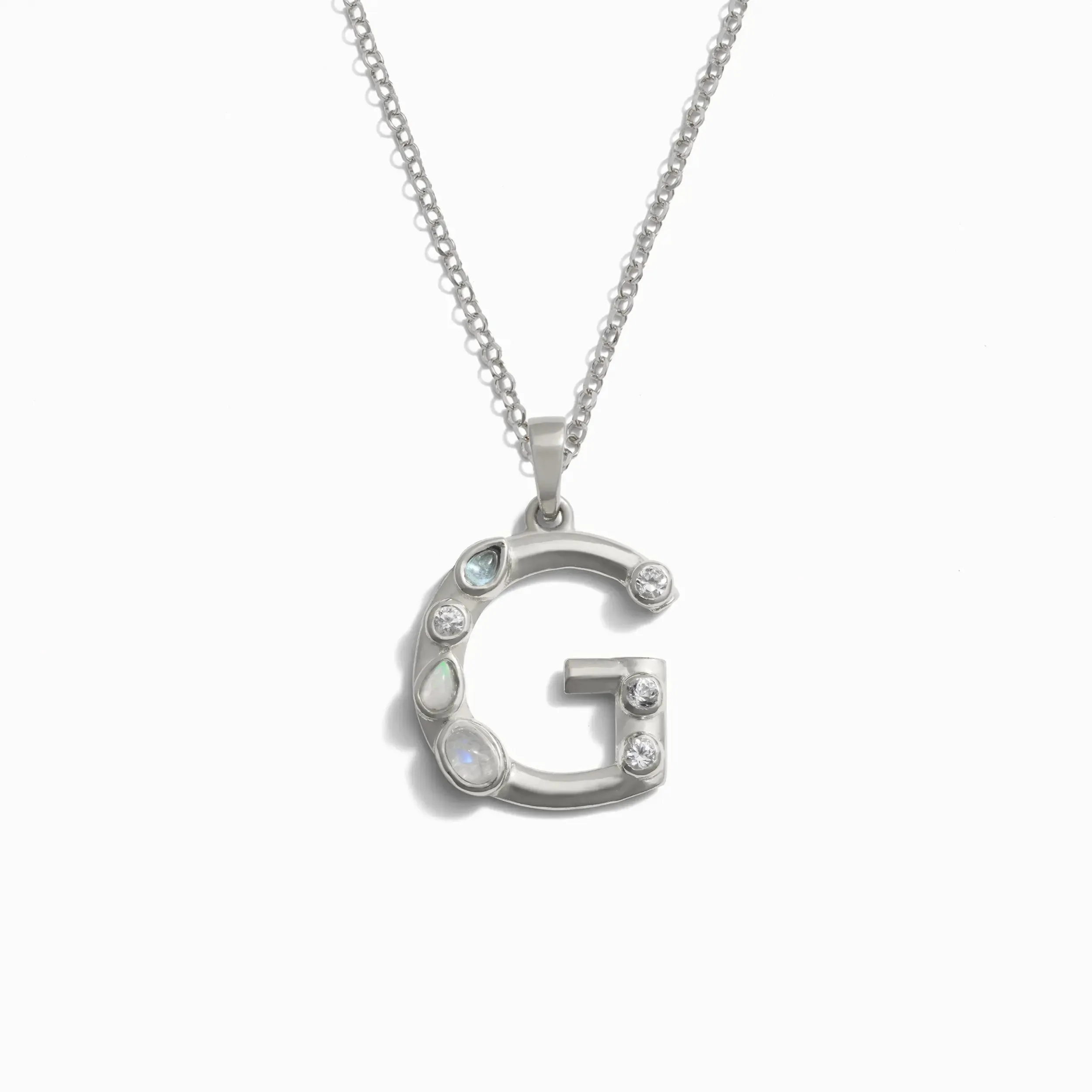 Silver Gemstone Initial Necklace