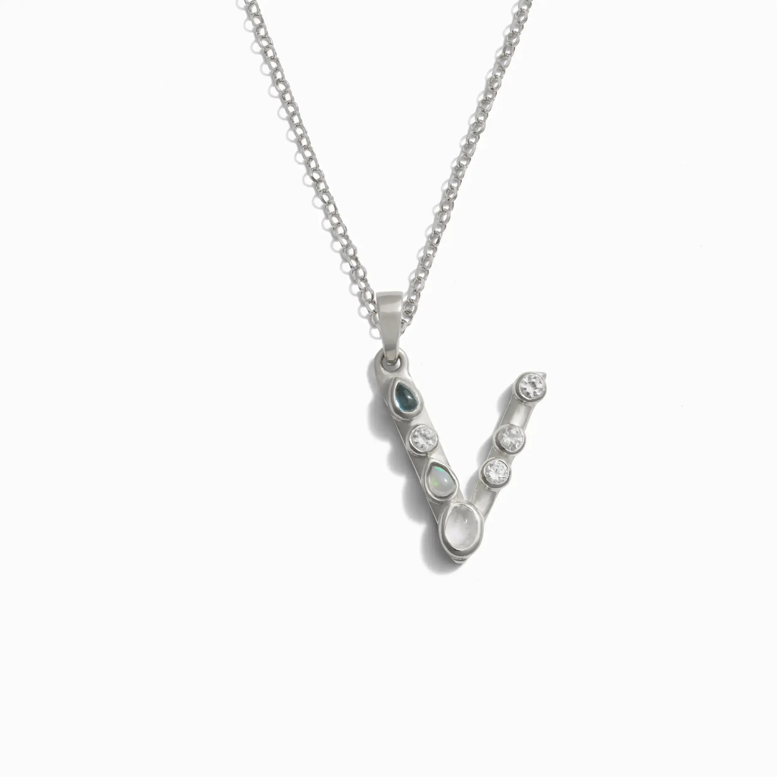 Silver Gemstone Initial Necklace