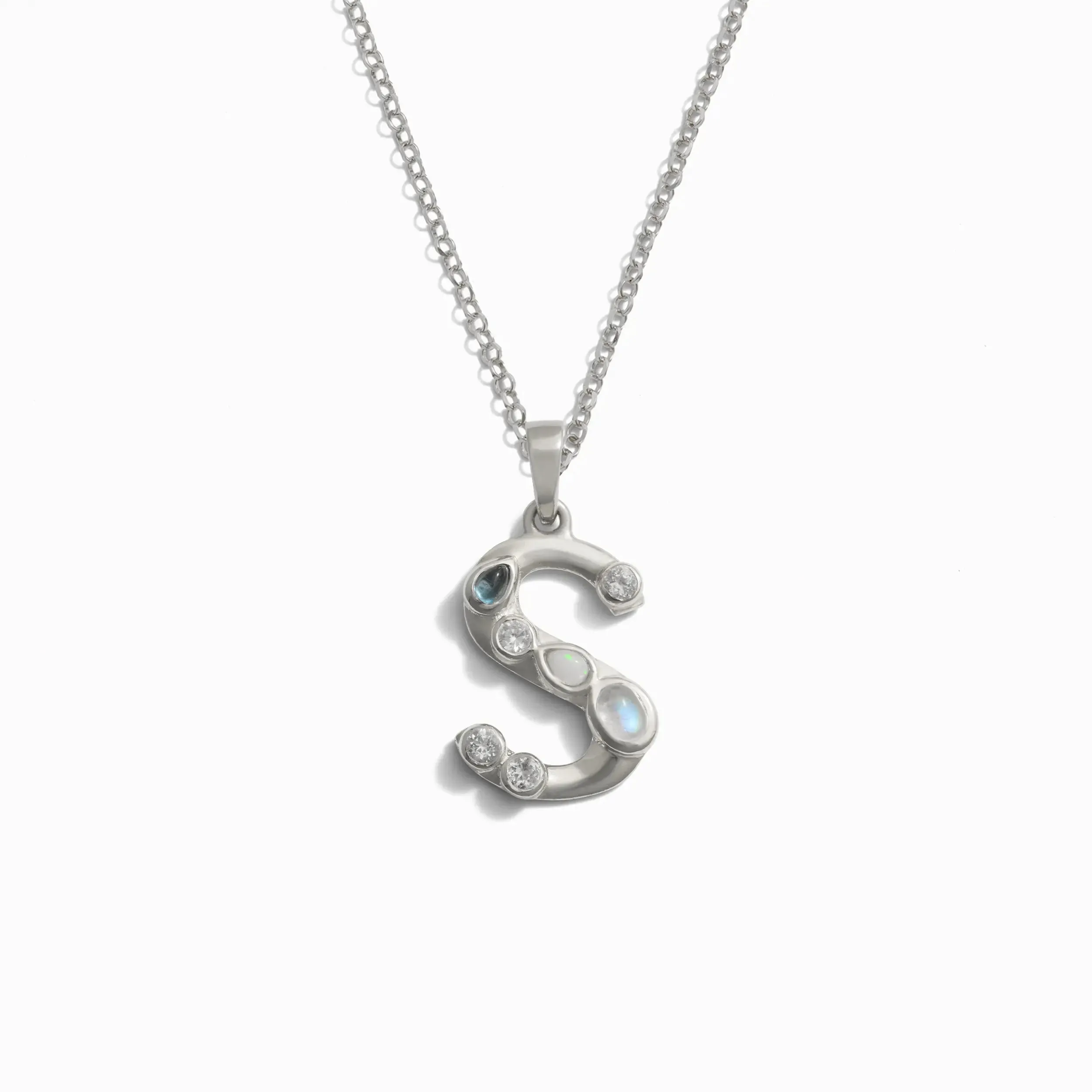 Silver Gemstone Initial Necklace