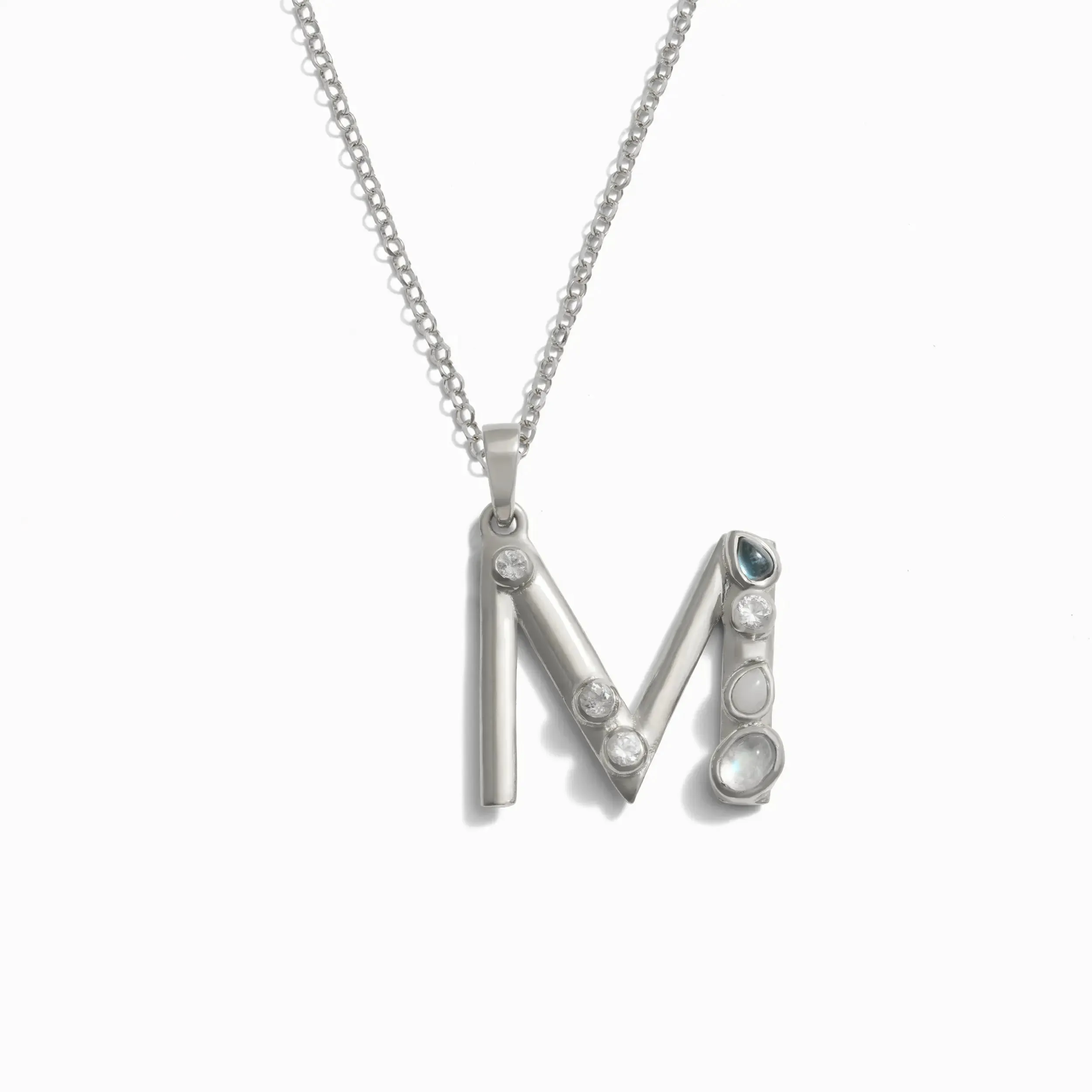 Silver Gemstone Initial Necklace