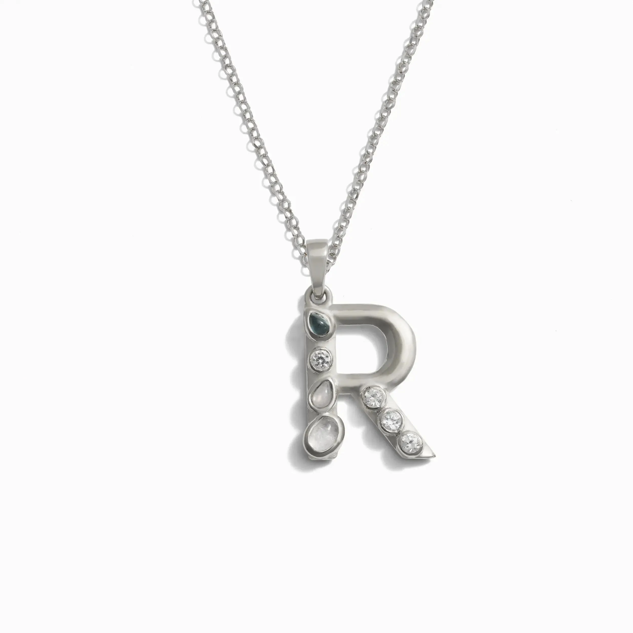 Silver Gemstone Initial Necklace