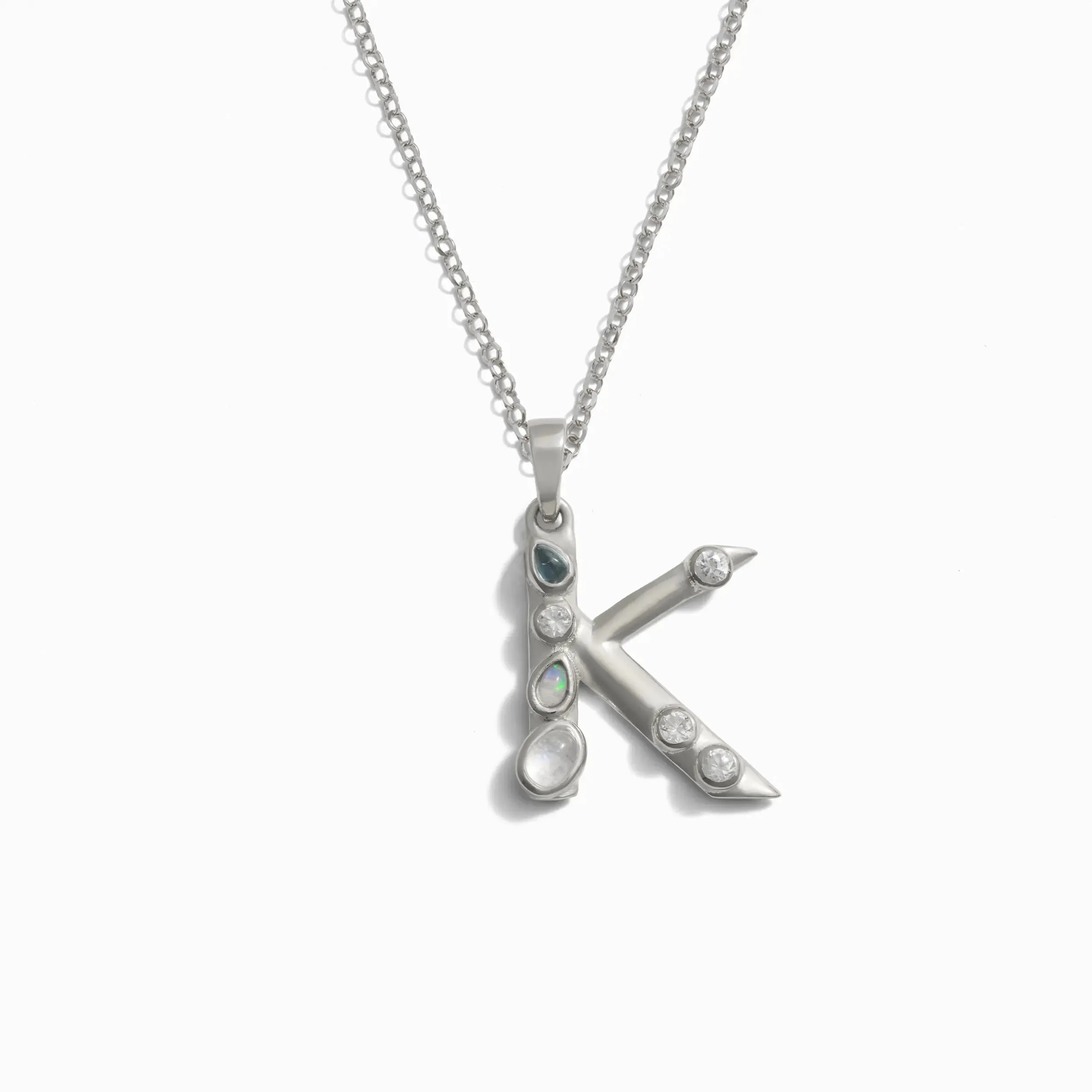 Silver Gemstone Initial Necklace