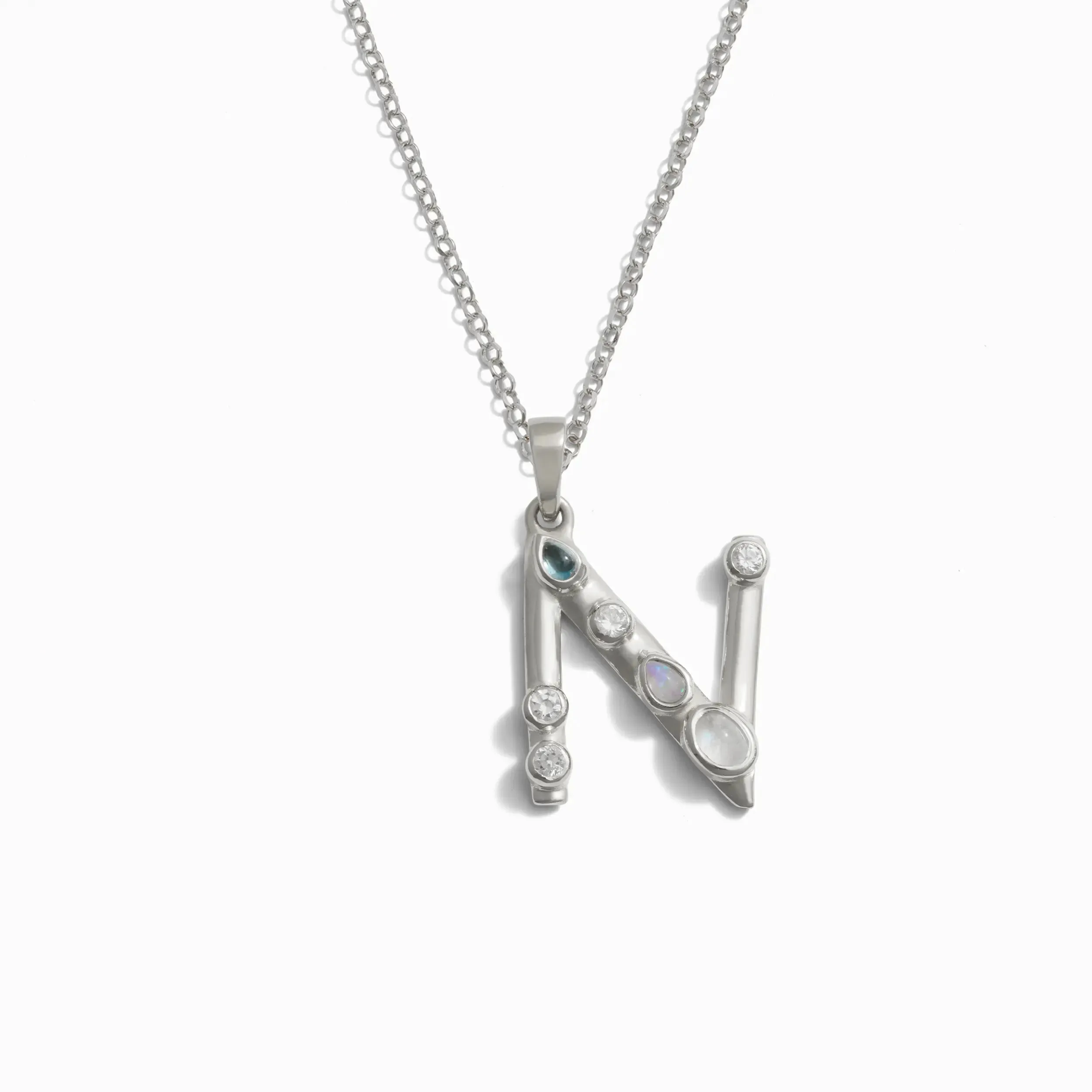 Silver Gemstone Initial Necklace