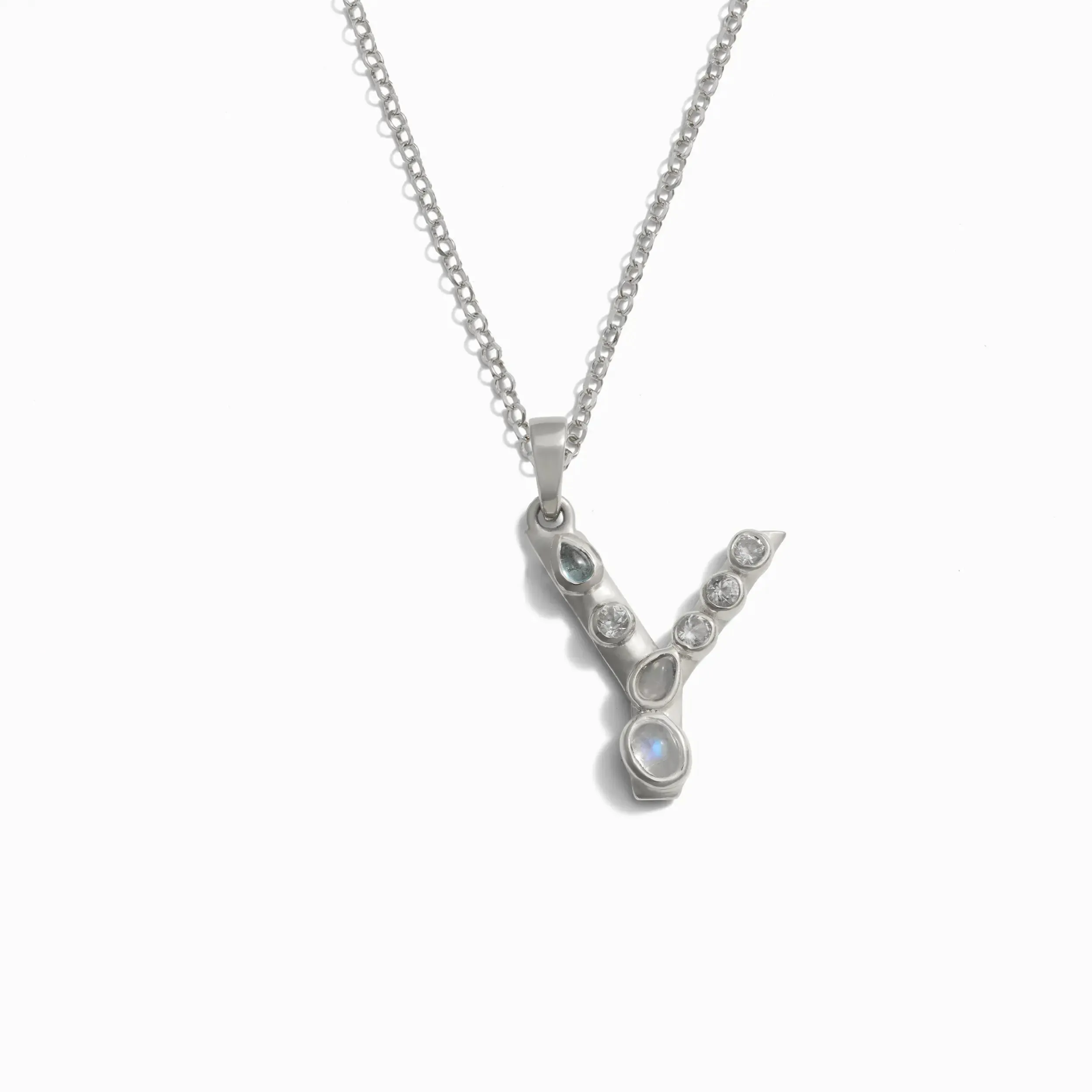 Silver Gemstone Initial Necklace