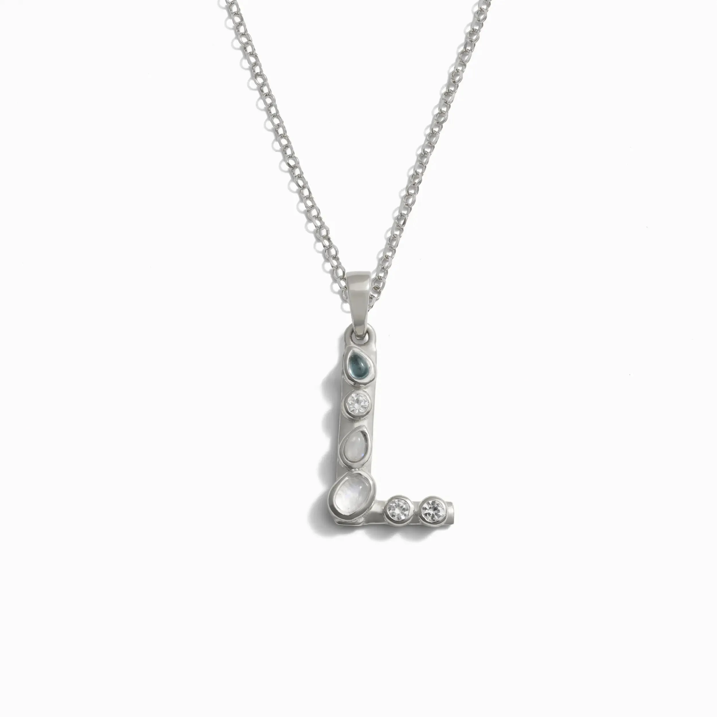 Silver Gemstone Initial Necklace