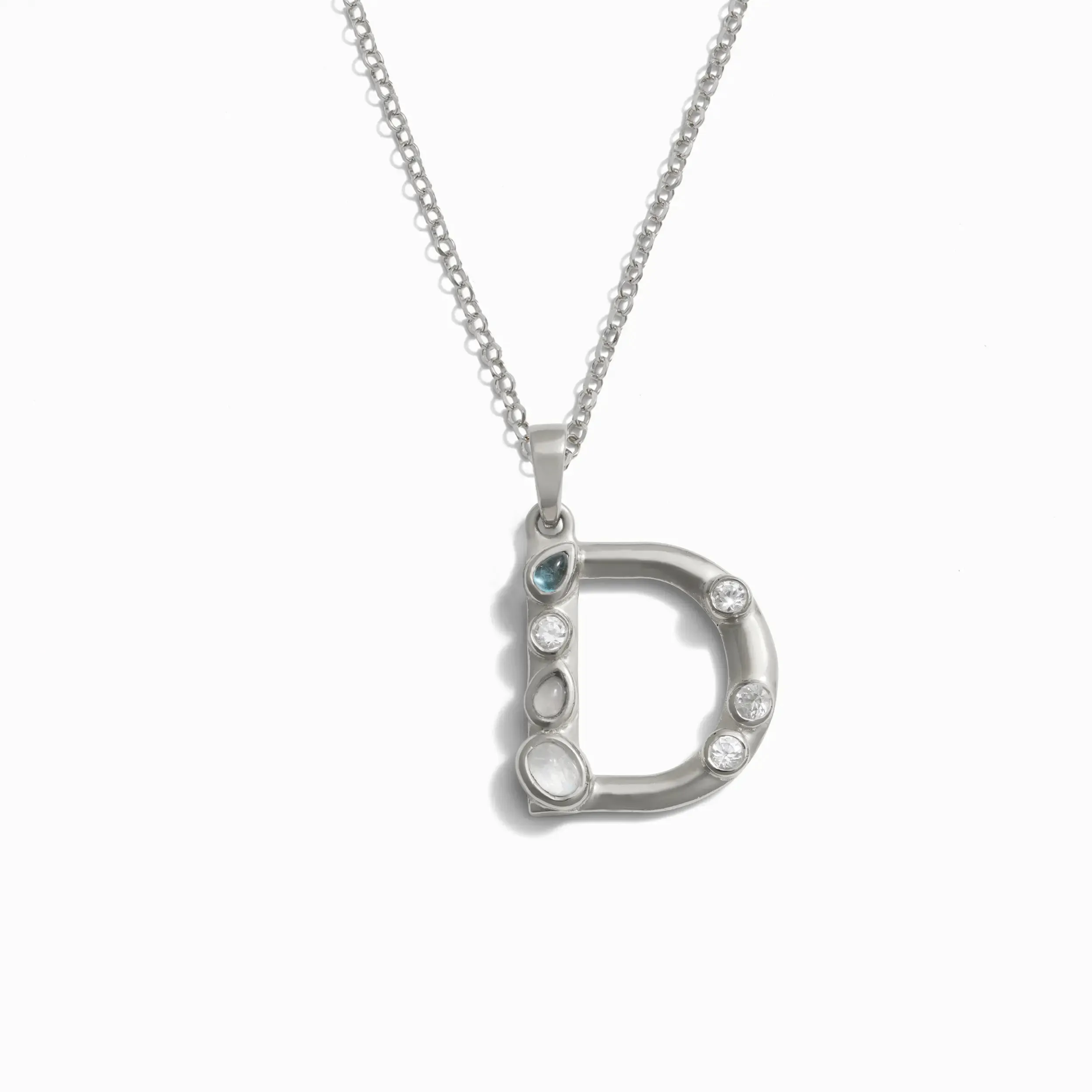 Silver Gemstone Initial Necklace