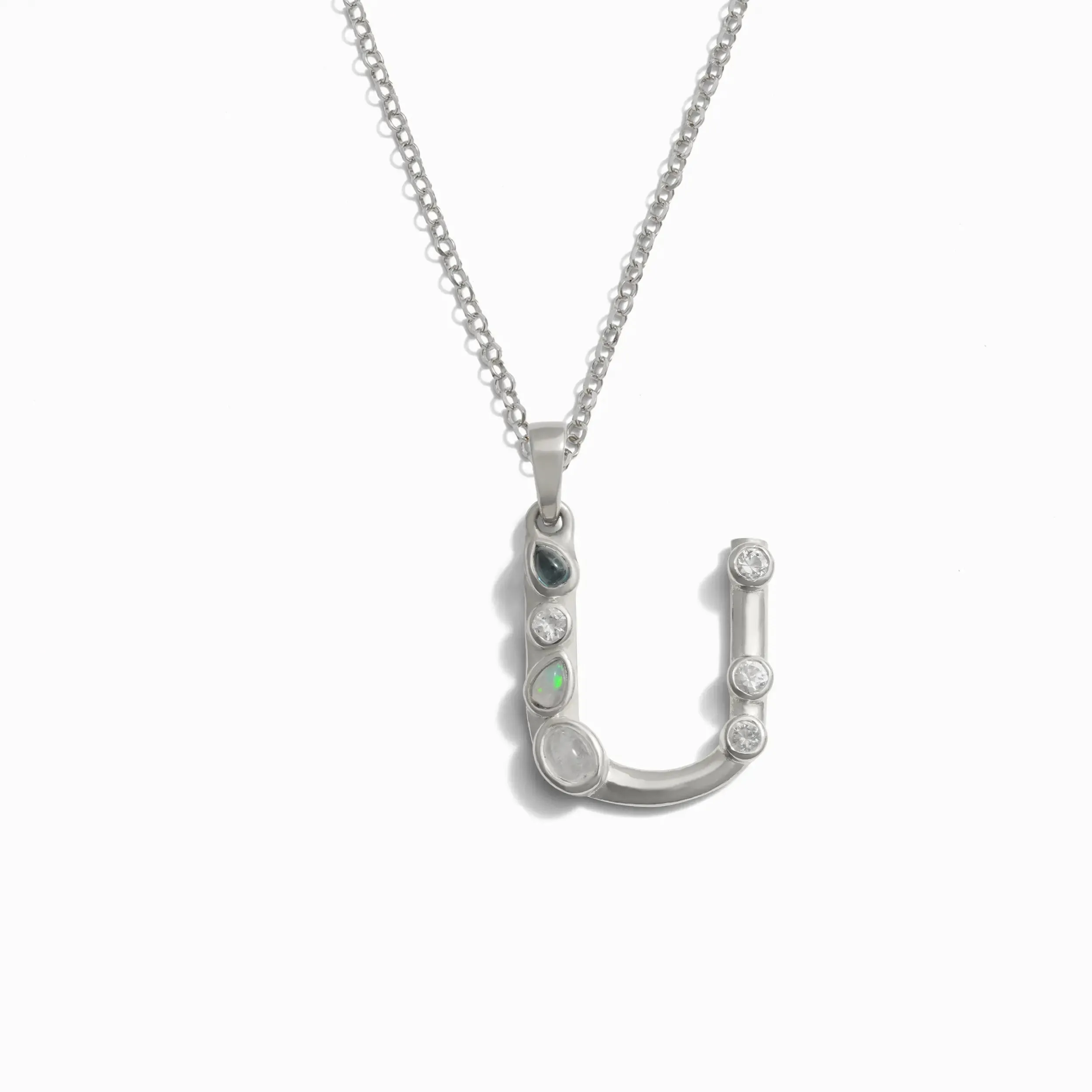 Silver Gemstone Initial Necklace