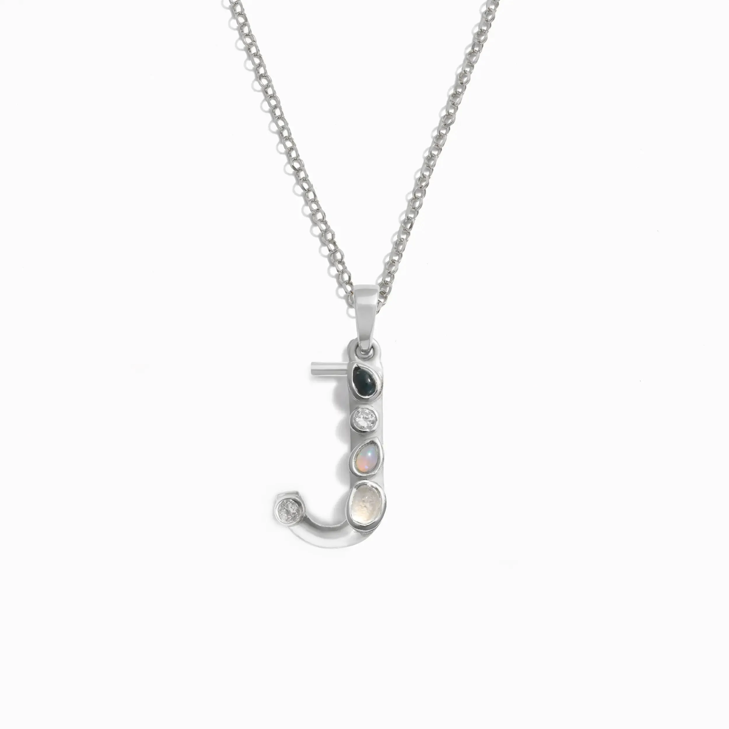 Silver Gemstone Initial Necklace