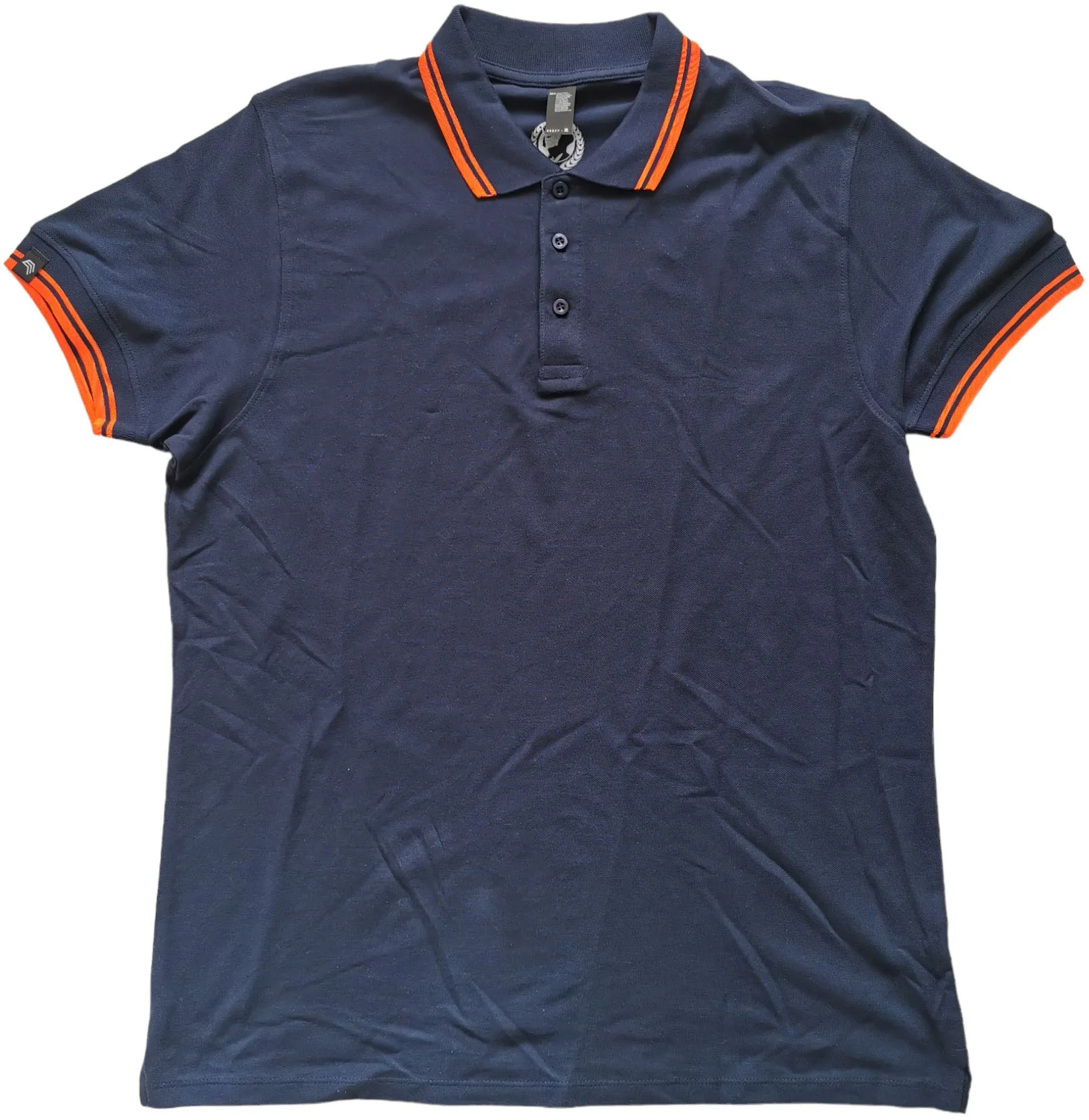 SLS 0577 ― Kontraststreifen Polo Shirt - Navy Blau / Neon Orange