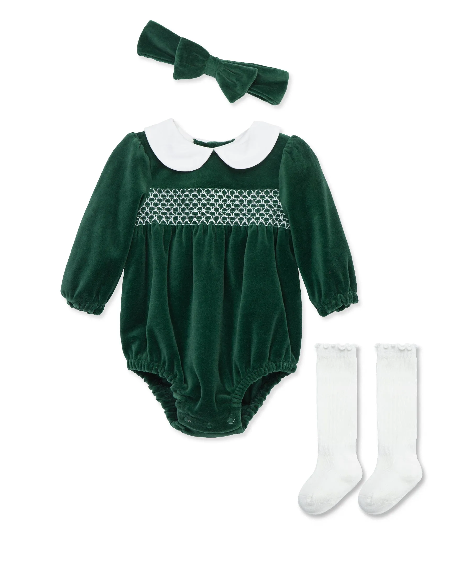 Smocked Velour Bubble Set (3M-12M)