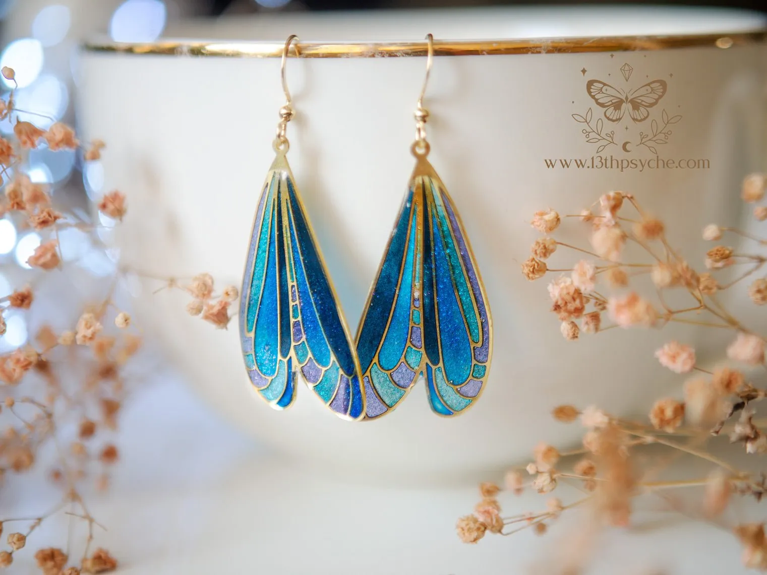 Stained glass inspired Dark dragonfly wing earrings