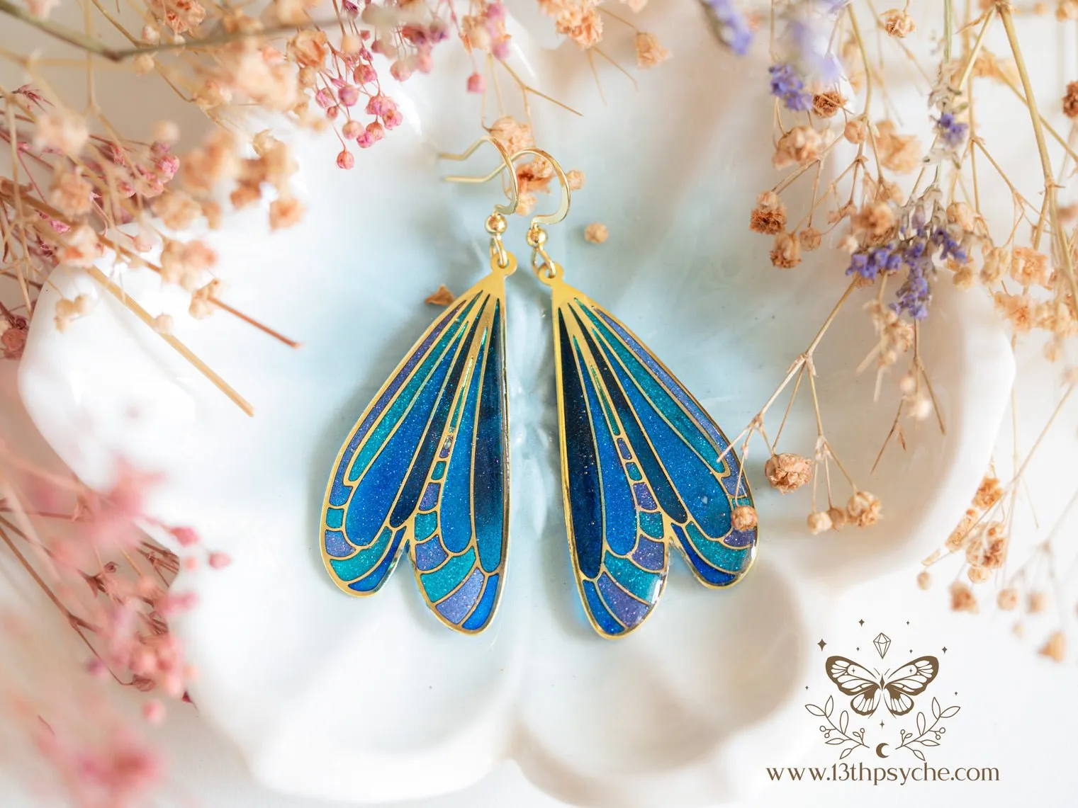 Stained glass inspired Dark dragonfly wing earrings