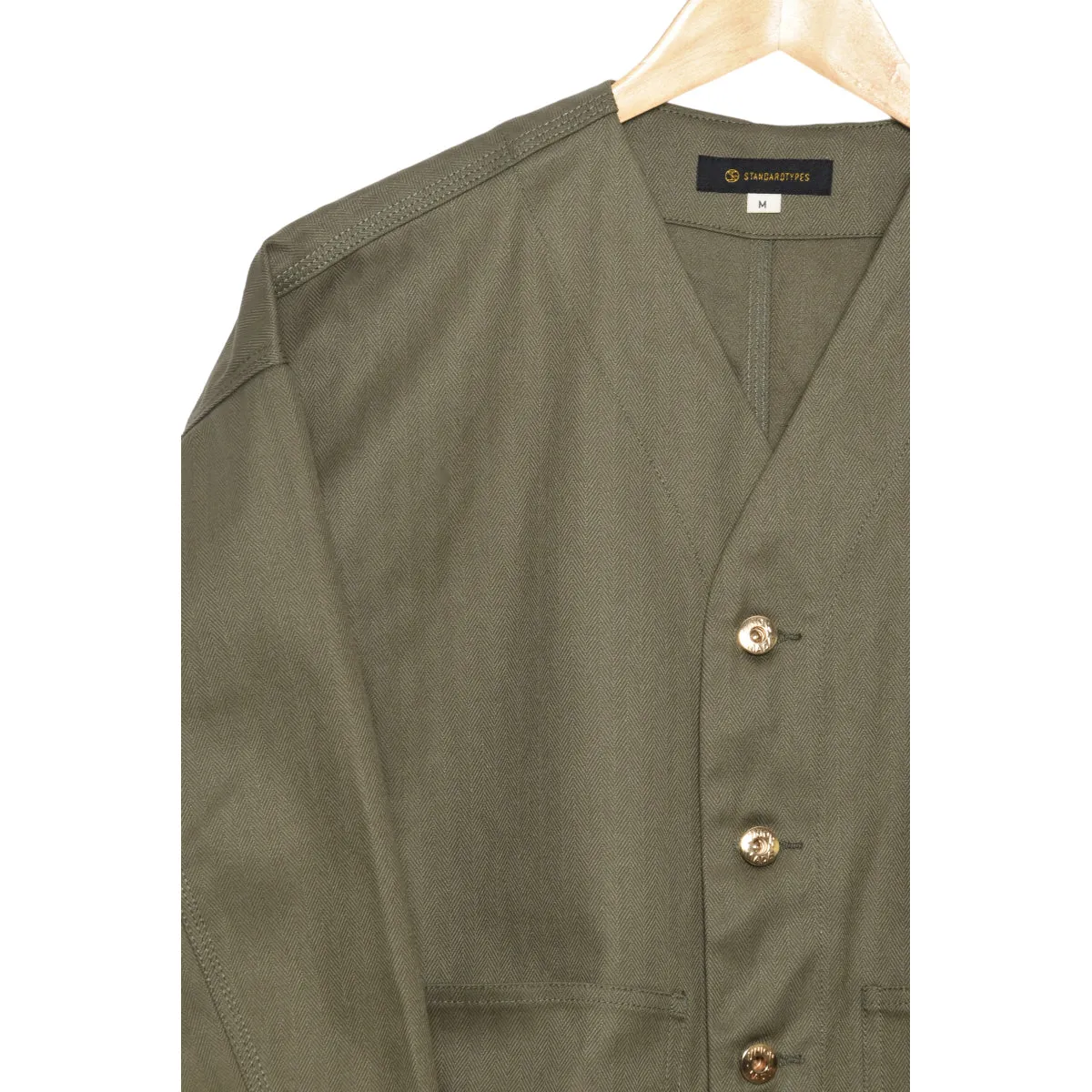 Standardtypes V-Neck Work Jacket olive herringbone ST046