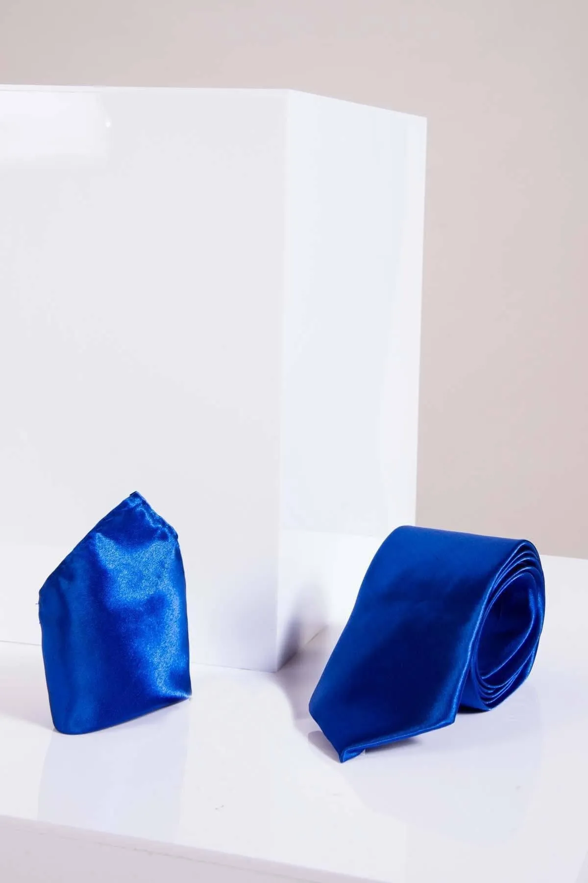 STANLEY - Satin Tie and Pocket Square Set In Royal Blue