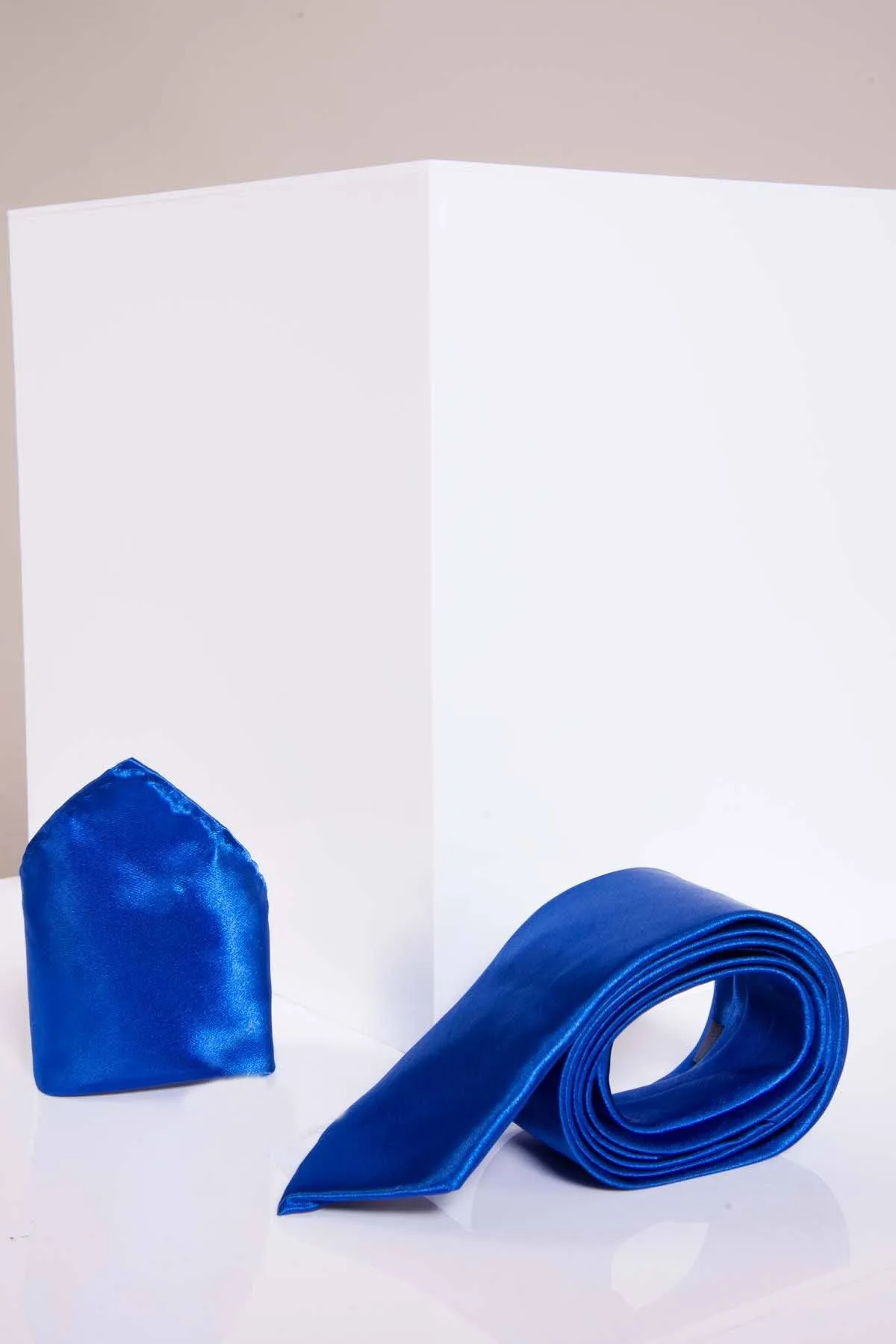 STANLEY - Satin Tie and Pocket Square Set In Royal Blue