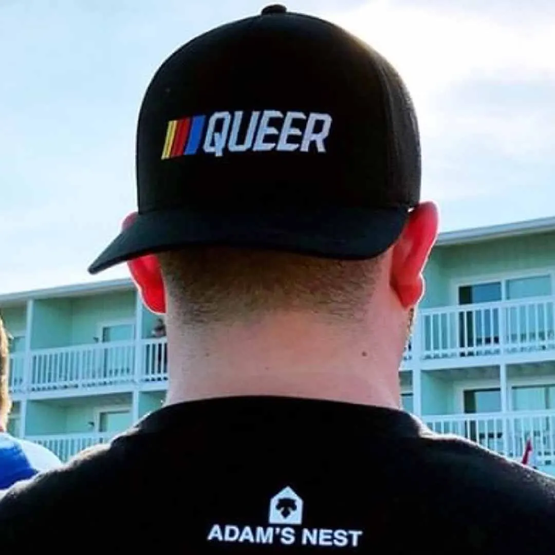 Stripe Queer Trucker Mesh Snapback Hat supporting The Trevor Project