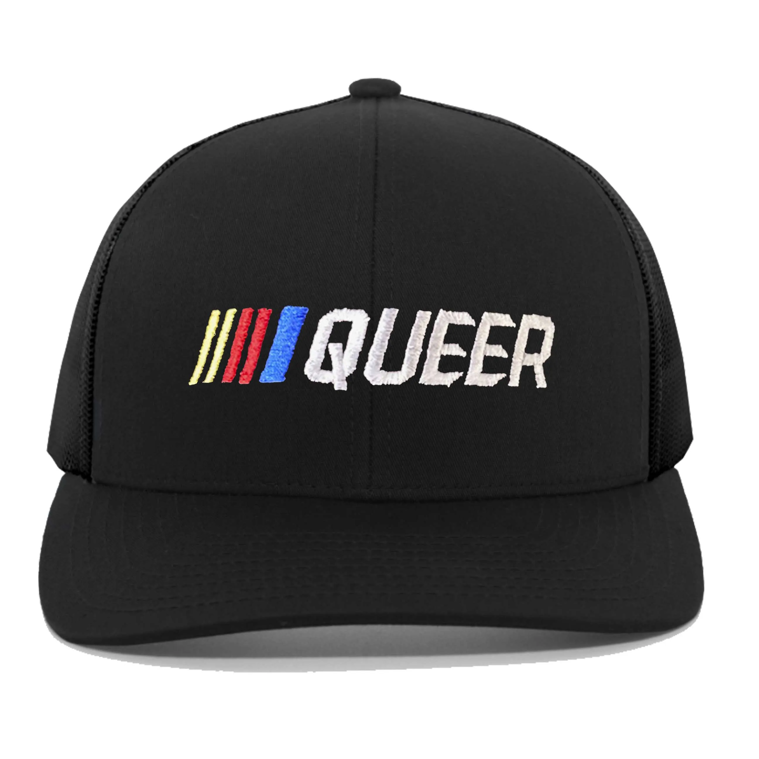 Stripe Queer Trucker Mesh Snapback Hat supporting The Trevor Project