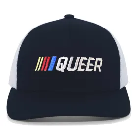 Stripe Queer Trucker Mesh Snapback Hat supporting The Trevor Project