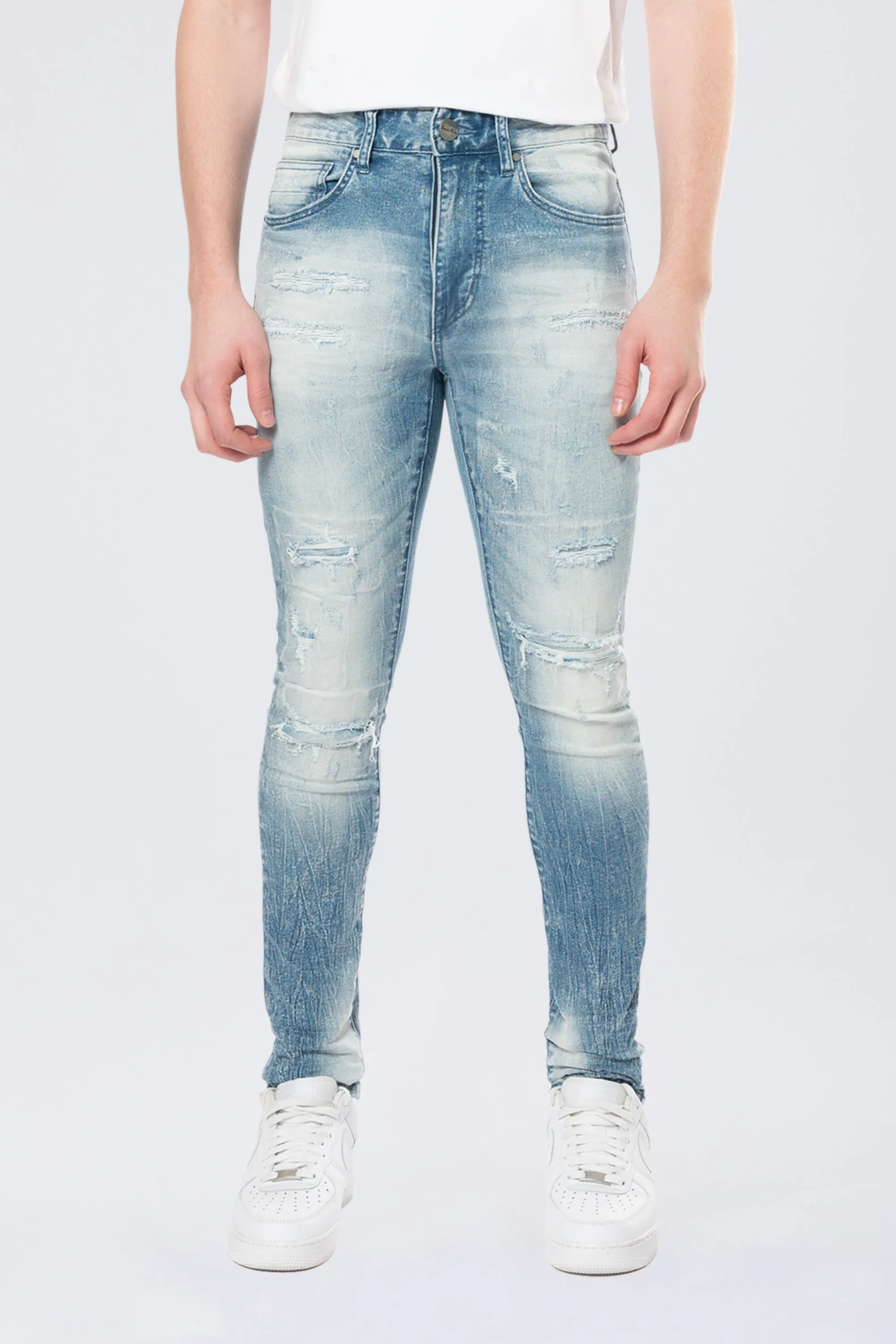 Super Skinny Distressed Rip & Repair Jean - Lowell Blue