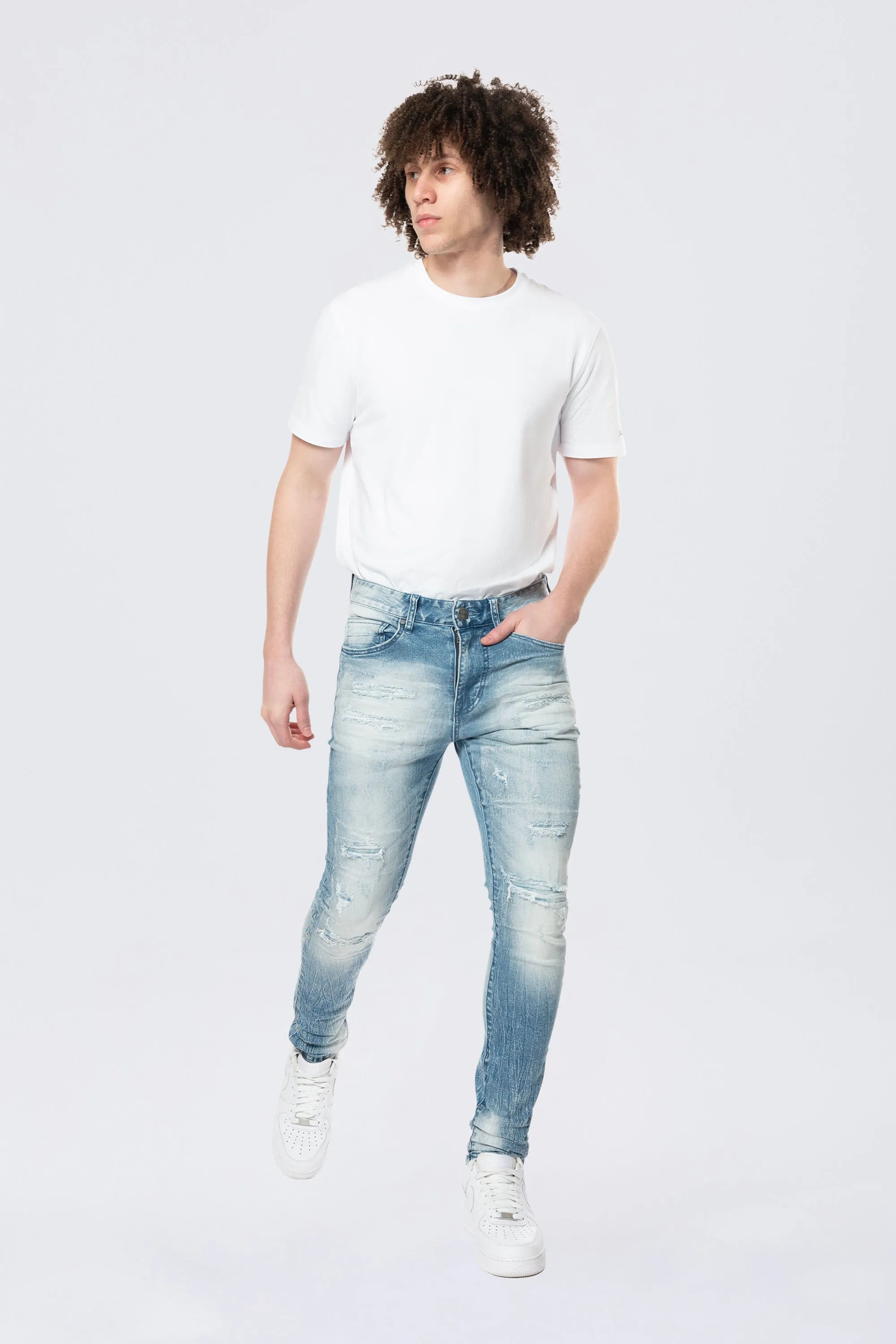 Super Skinny Distressed Rip & Repair Jean - Lowell Blue