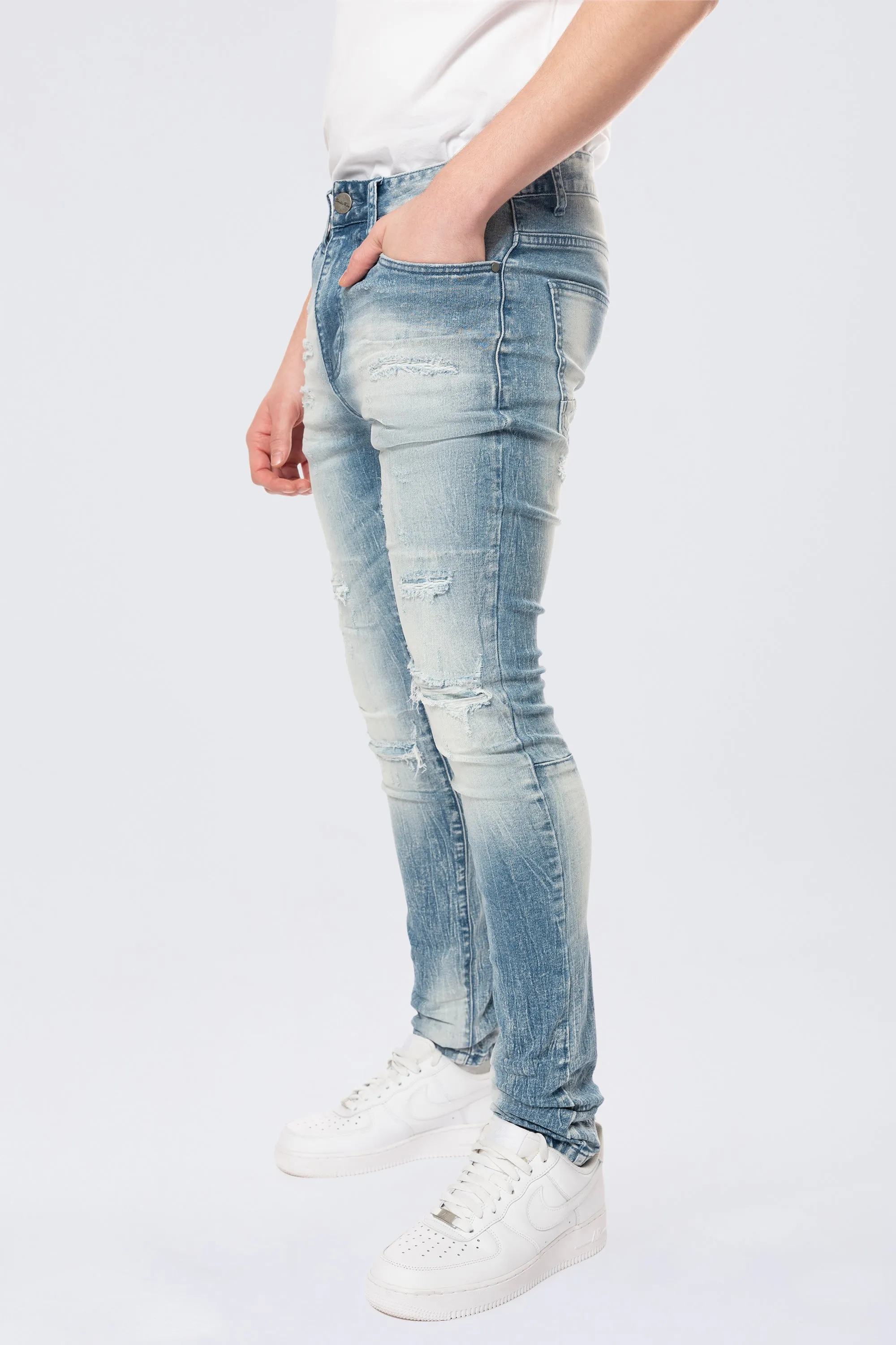 Super Skinny Distressed Rip & Repair Jean - Lowell Blue