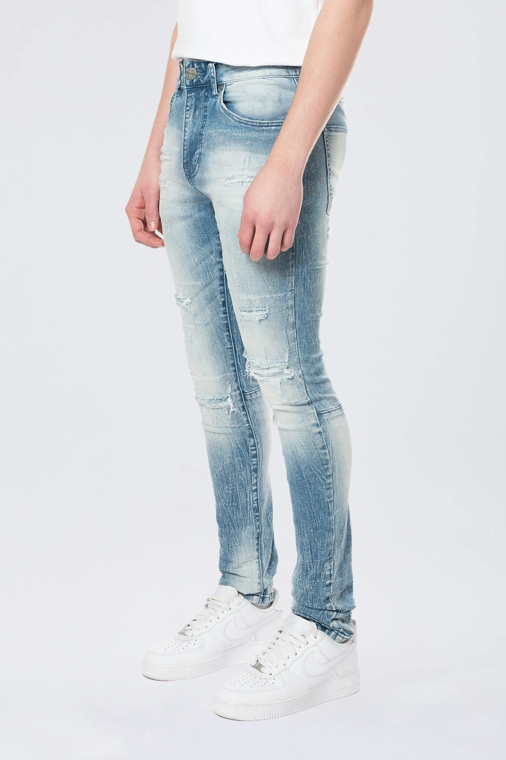 Super Skinny Distressed Rip & Repair Jean - Lowell Blue