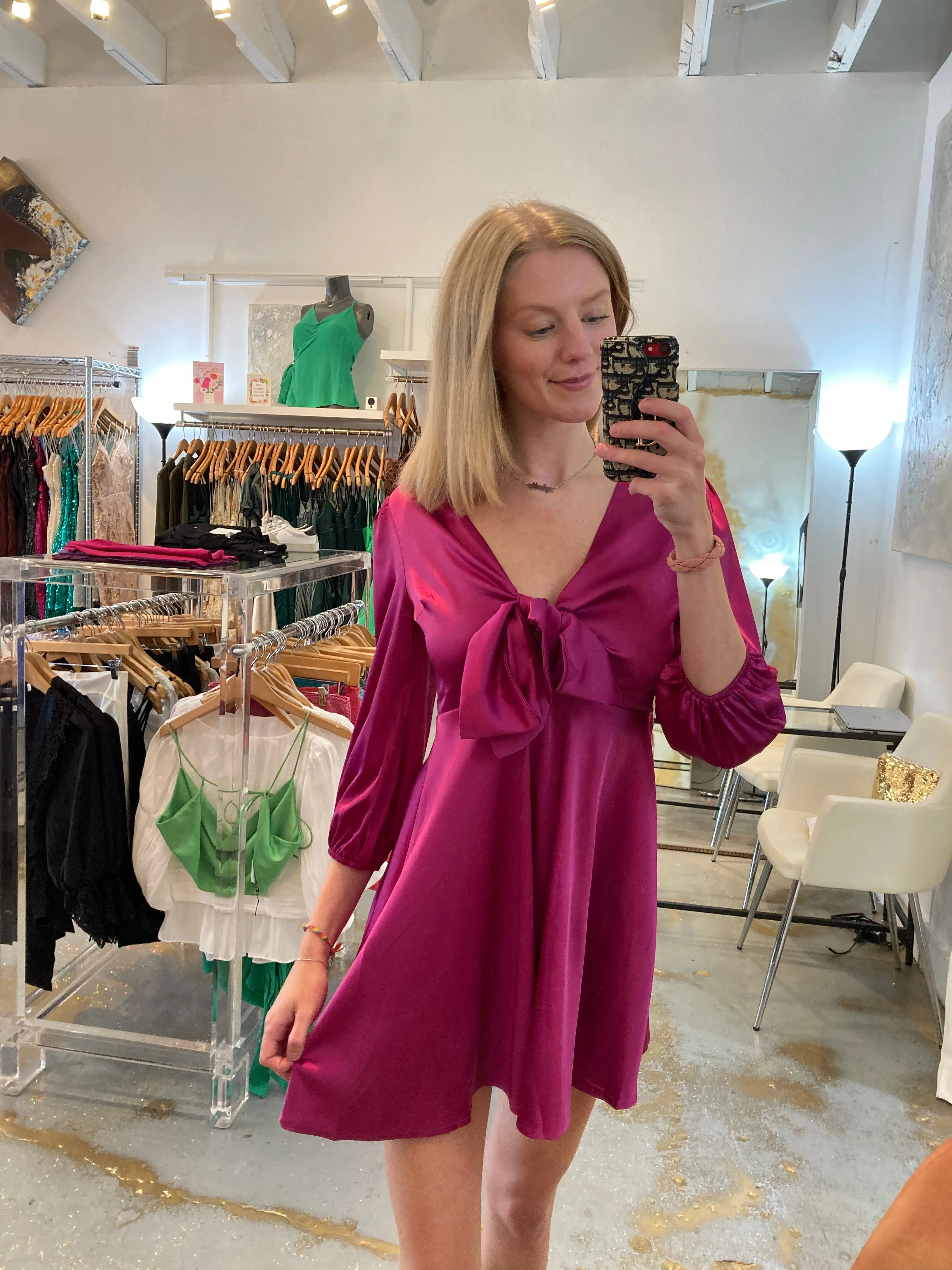 Tania magenta satin dress