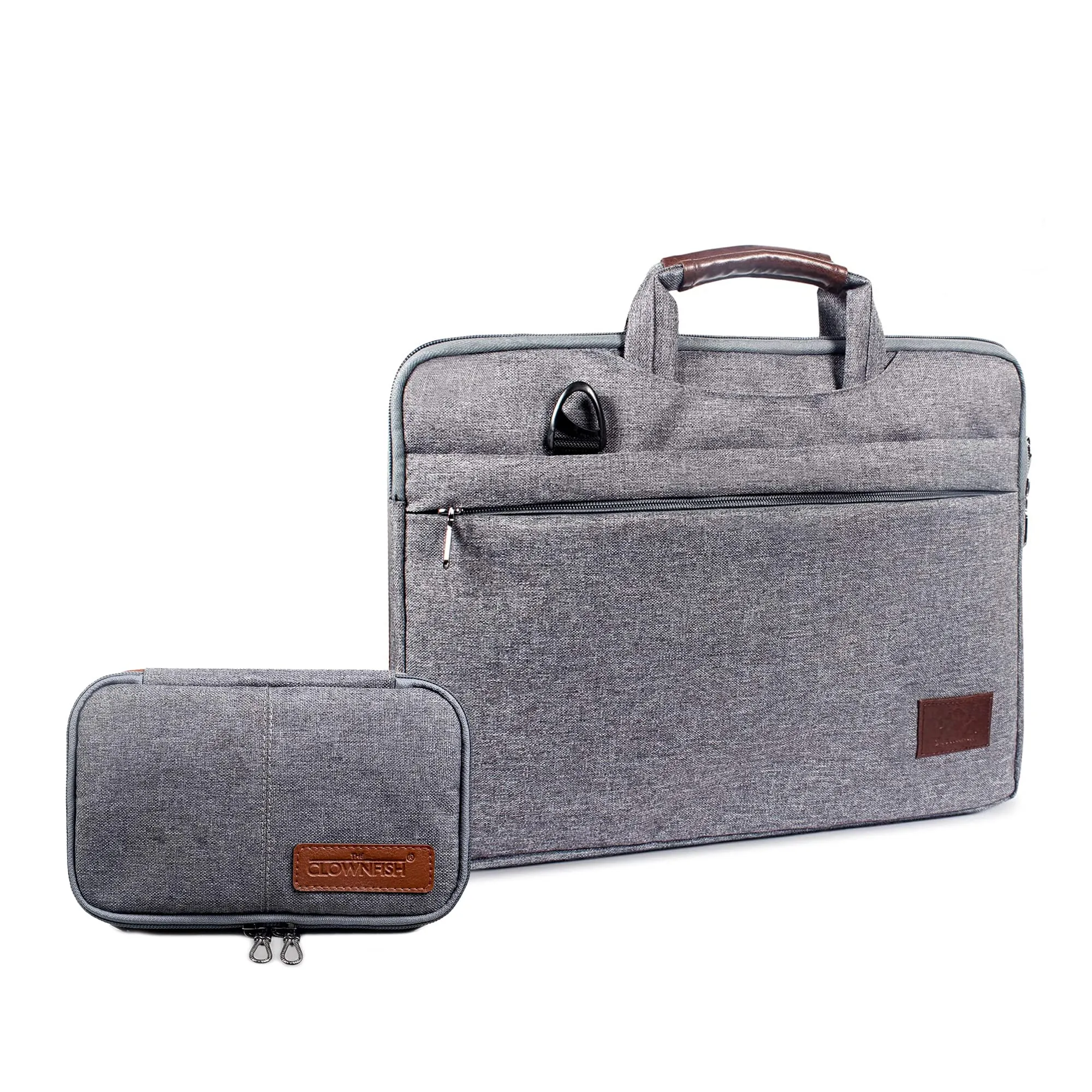 THE CLOWNFISH Combo of Ashton Polyester15.6 inch Laptop Briefcase Travel Pouch Toiletry Bag(Grey)