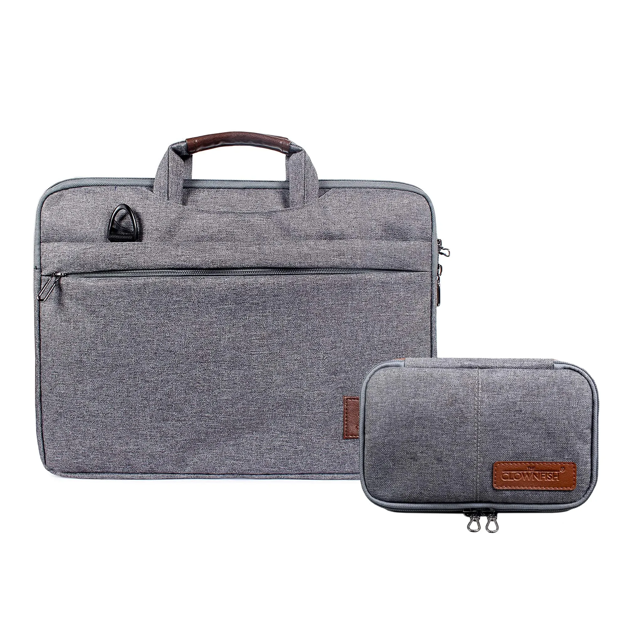 THE CLOWNFISH Combo of Ashton Polyester15.6 inch Laptop Briefcase Travel Pouch Toiletry Bag(Grey)