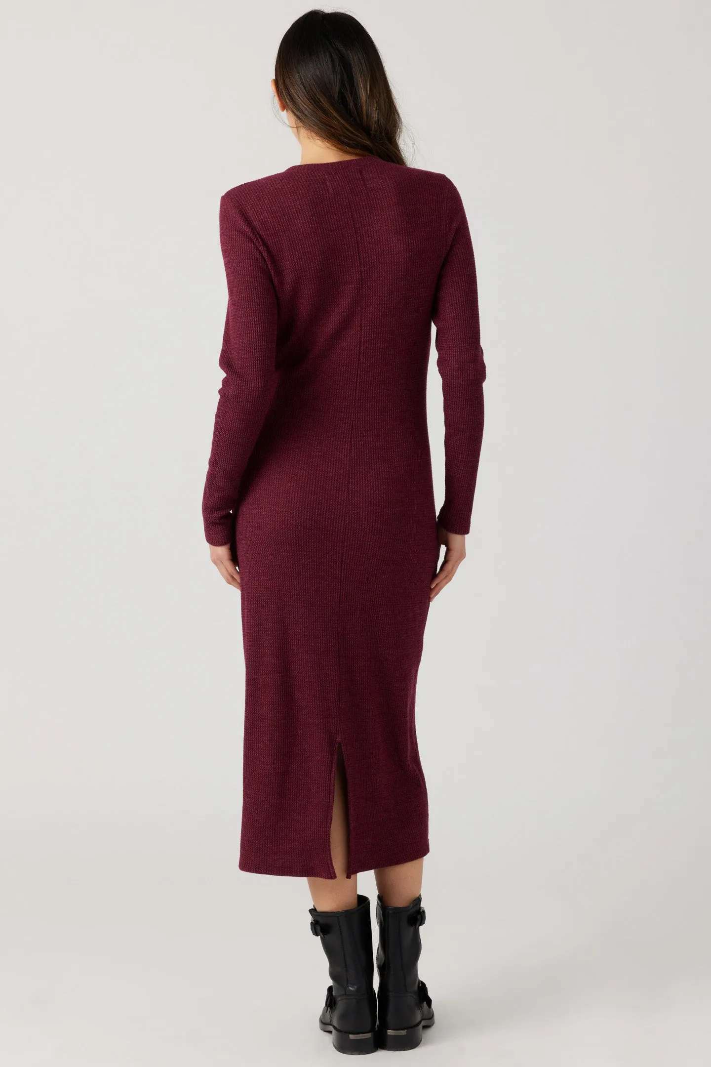 Thermal Henley Midi Dress - Cranberry