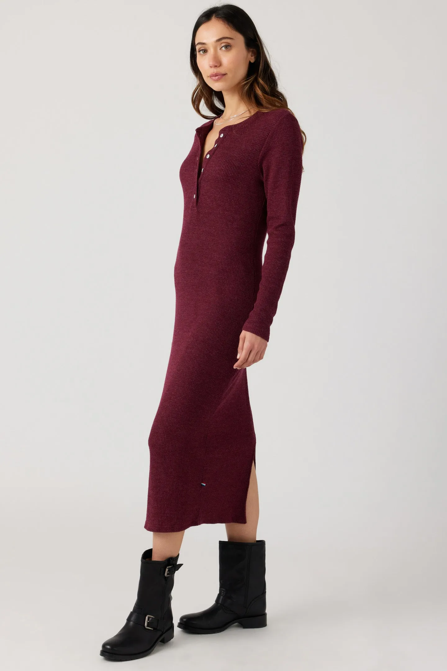 Thermal Henley Midi Dress - Cranberry