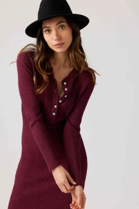 Thermal Henley Midi Dress - Cranberry