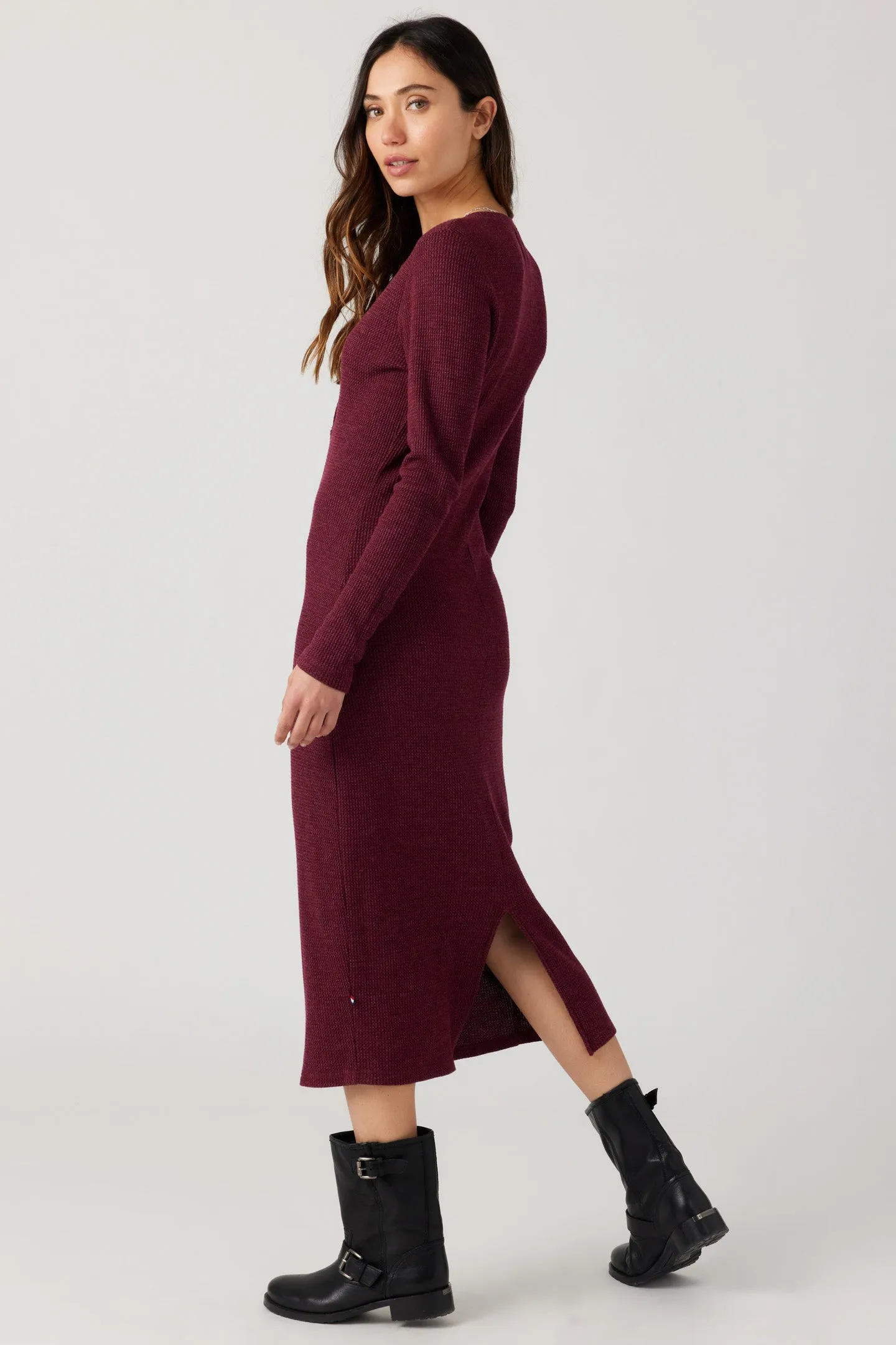 Thermal Henley Midi Dress - Cranberry