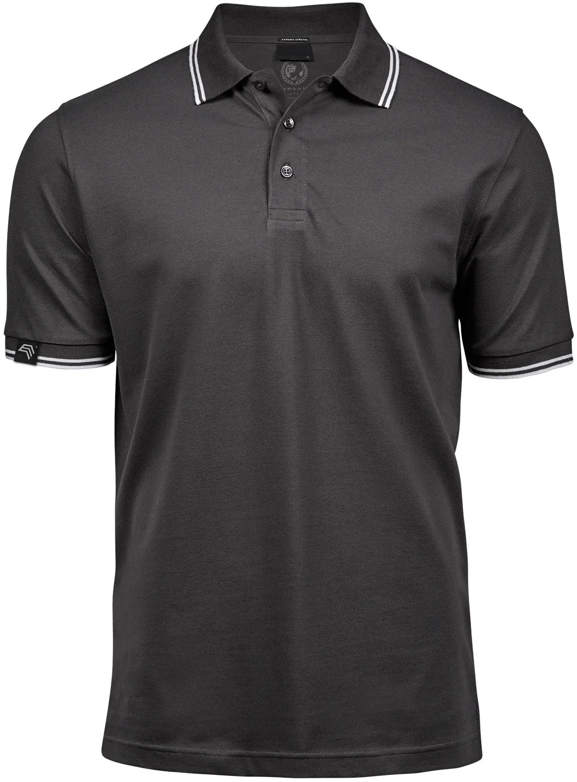 TJS 1407 ― Luxury Stripe Stretch Bio-Baumwolle Polo Shirt - Dark Grau / Weiß