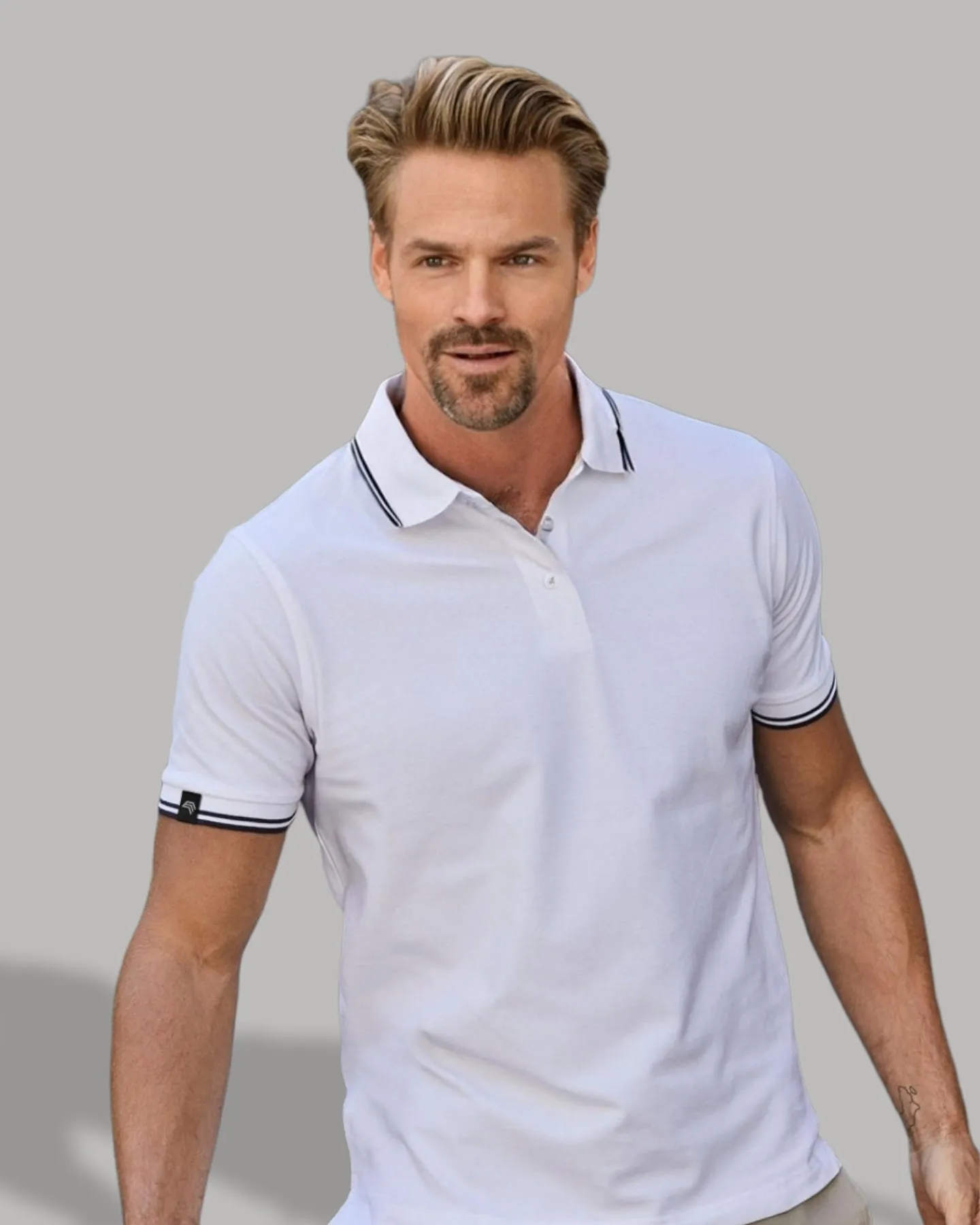 TJS 1407 ― Luxury Stripe Stretch Bio-Baumwolle Polo Shirt - Dark Grau / Weiß