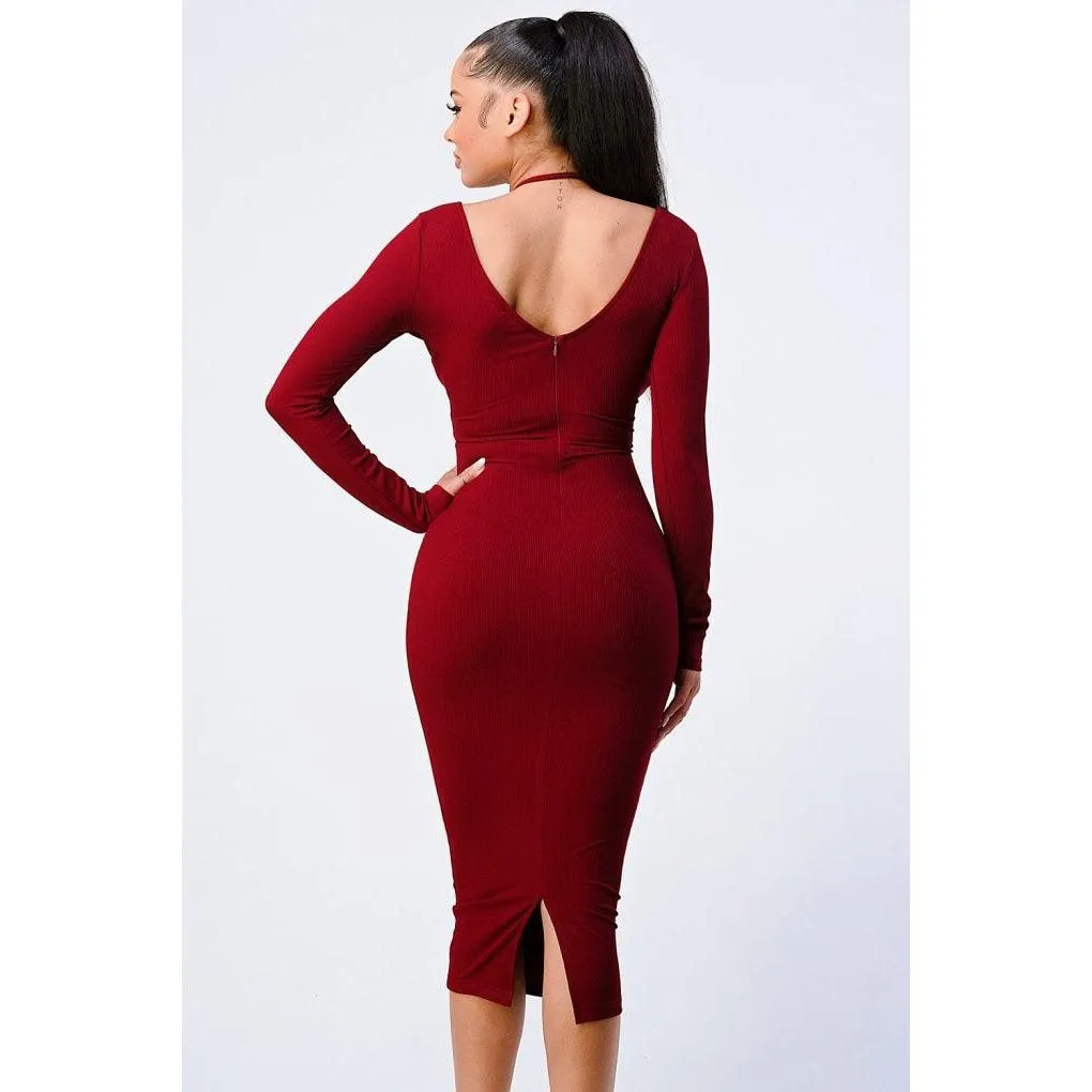 Trendy Front Shirring Cut-out Long Sleeved Dress