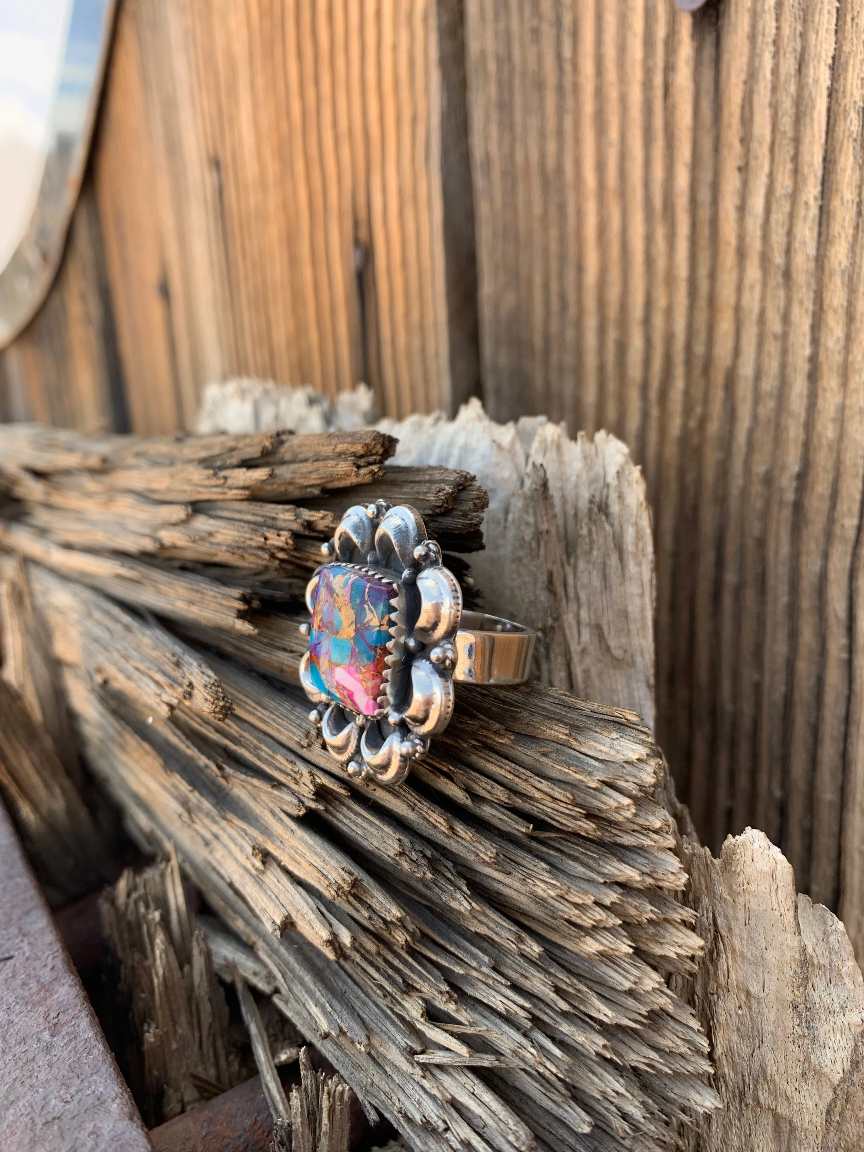 Turquoise & Spiny Oyster Shell Adjustable ring