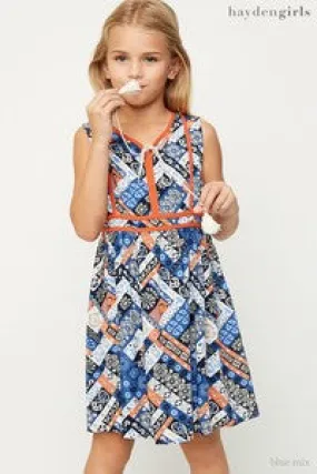 Tweens Blue Mix Printed Sleeveless Dress