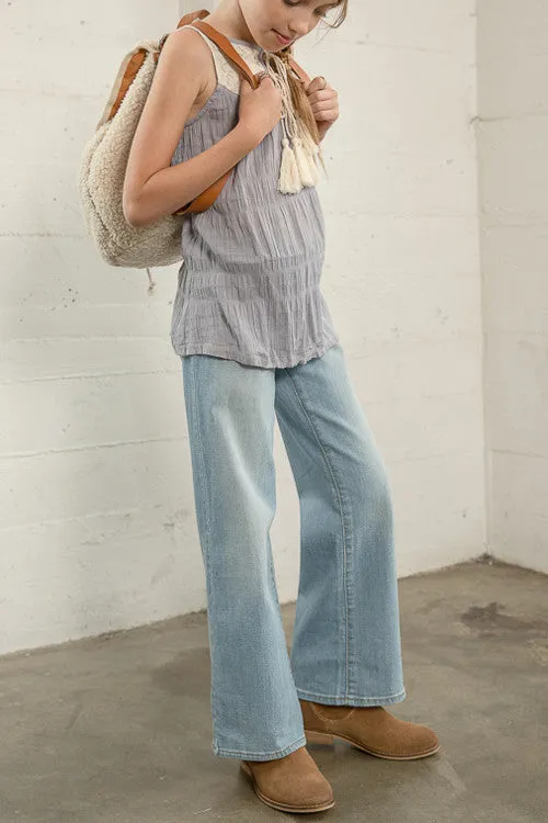 Tweens Dusty Blue Tassel Lace Tank