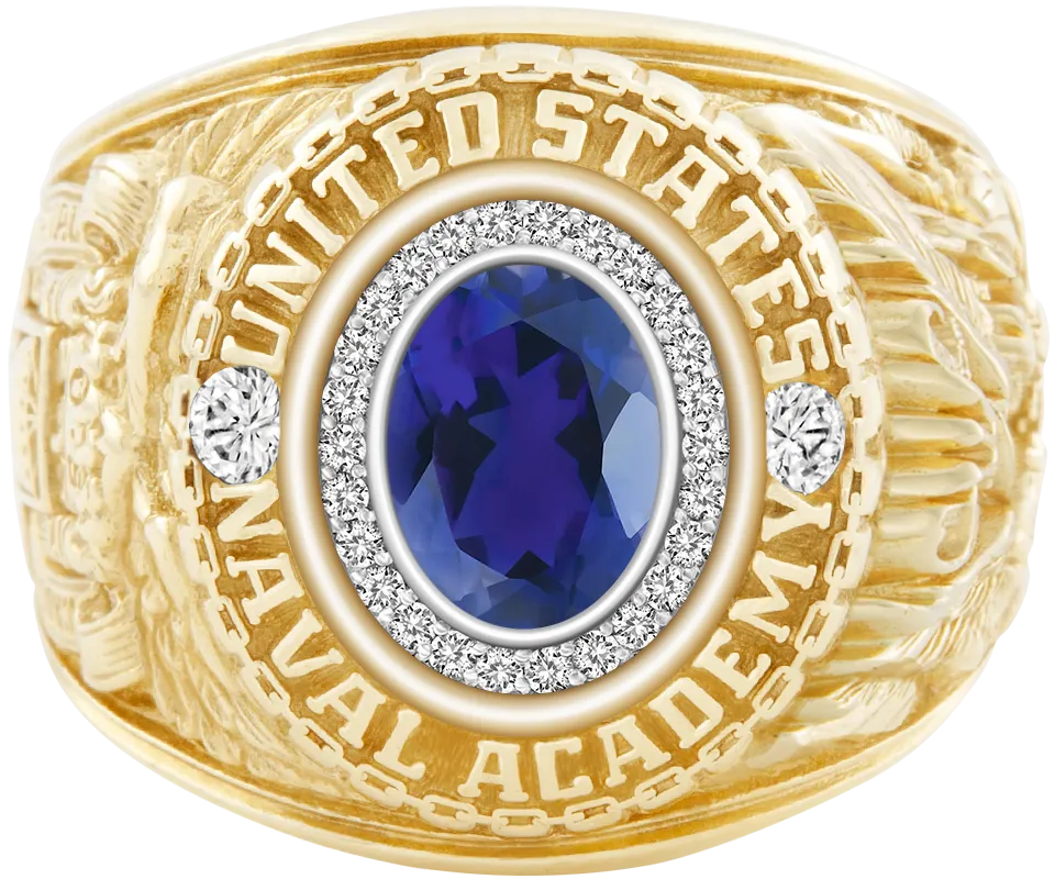 USNA Class Ring Mod™ with Iolite Centerpiece and Diamond Dividers