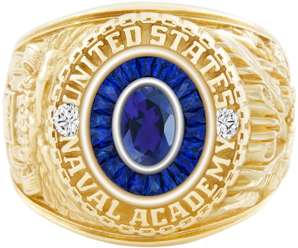 USNA Class Ring Mod™ with Iolite Centerpiece and Diamond Dividers