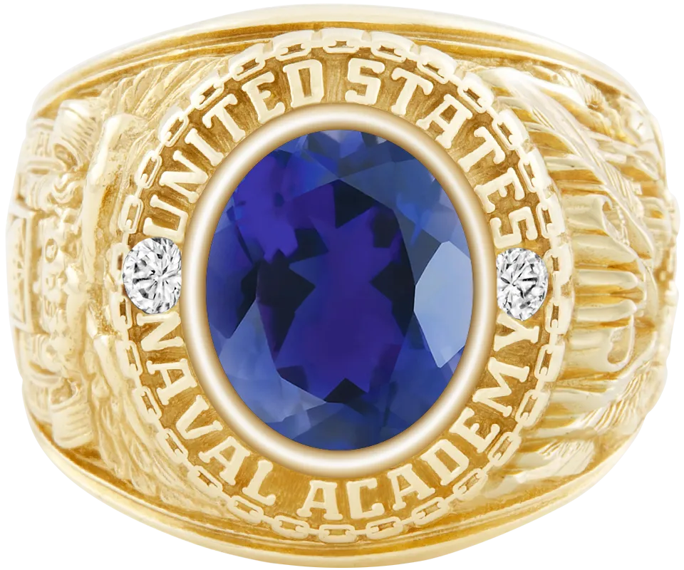 USNA Class Ring Mod™ with Iolite Centerpiece and Diamond Dividers