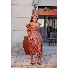 V-Neck Long Sleeve Ankara Dress