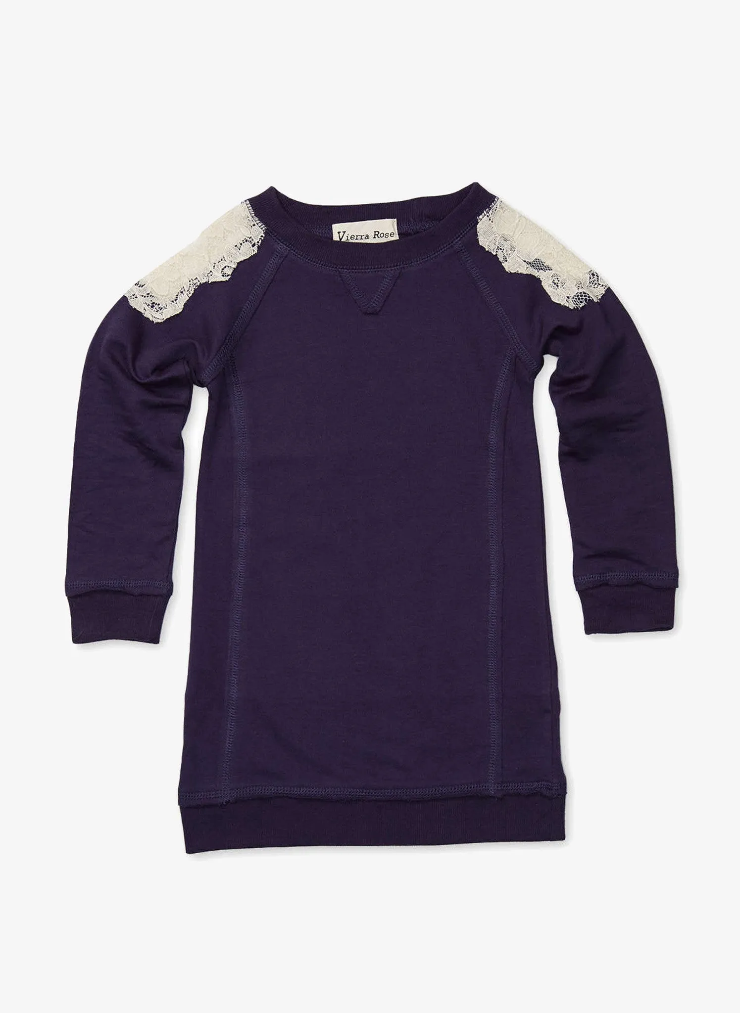 Vierra Rose Carrie Lace Sweatshirt Dress in Midnight Blue