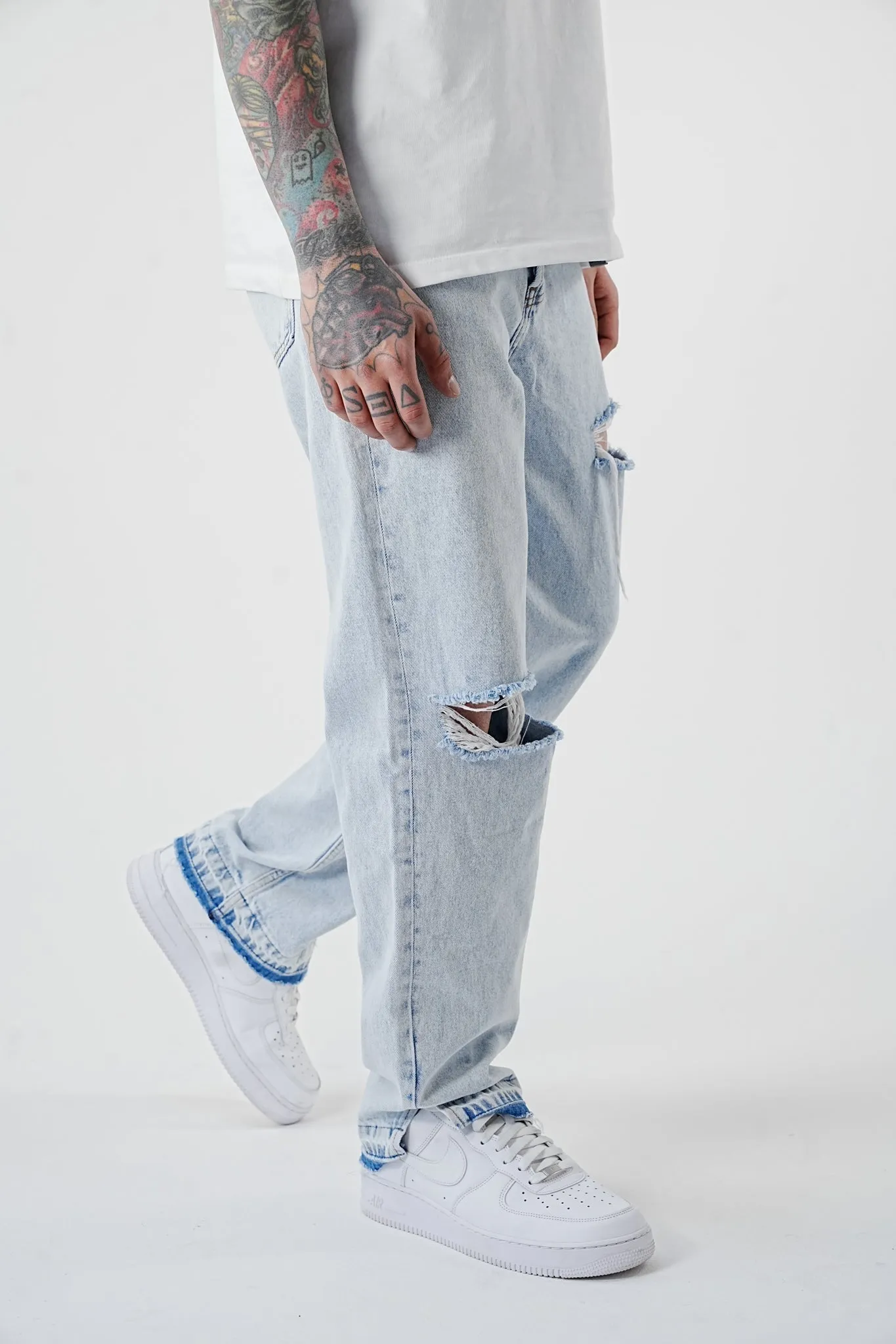 Wide Fit Destroyed Free Cut Light Blue Denim - UF3959