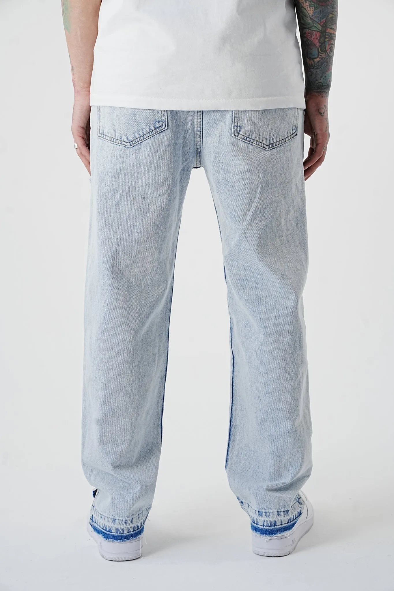 Wide Fit Destroyed Free Cut Light Blue Denim - UF3959