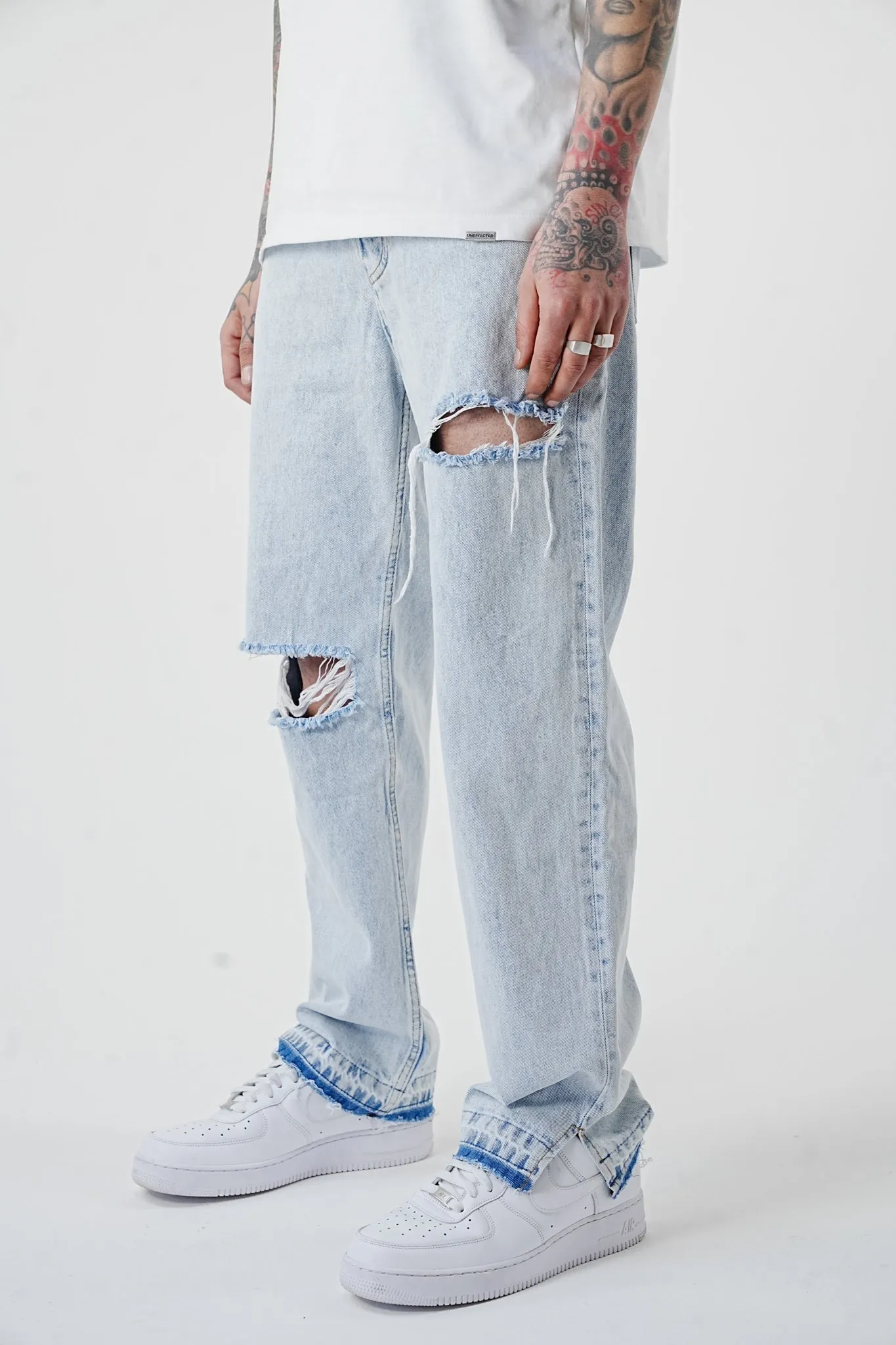 Wide Fit Destroyed Free Cut Light Blue Denim - UF3959